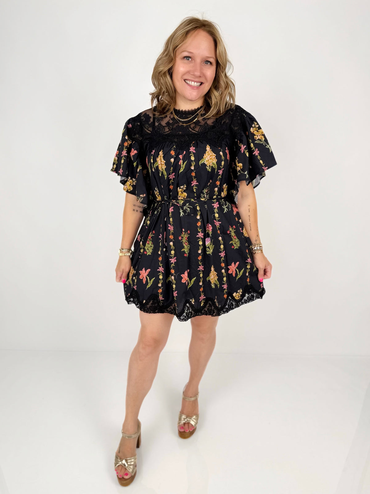 Lace Kiss Floral Mini Dress {S-L} - KaraMarie
