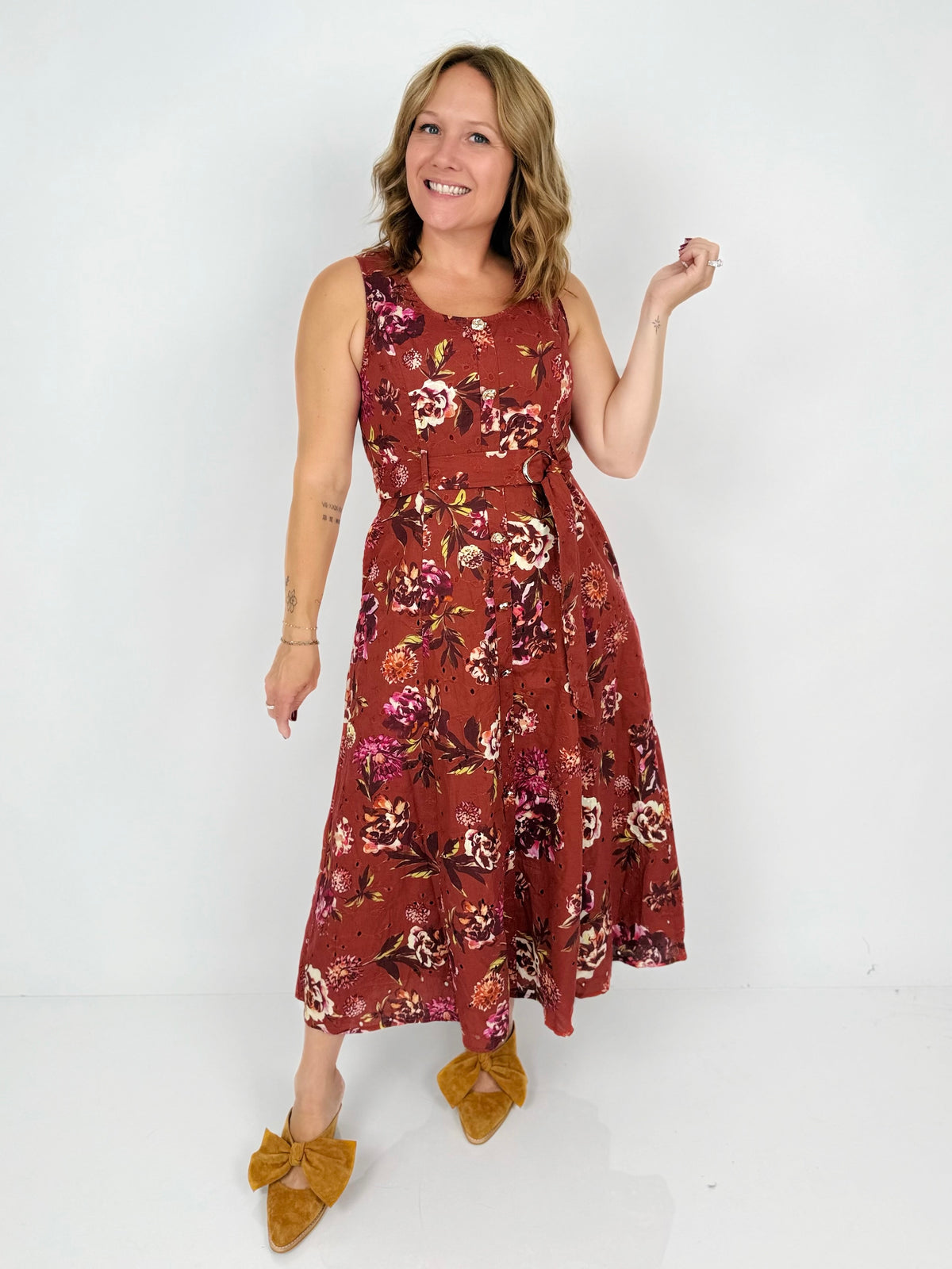 Blooms & Belt Eyelet Dress {S-L} - KaraMarie