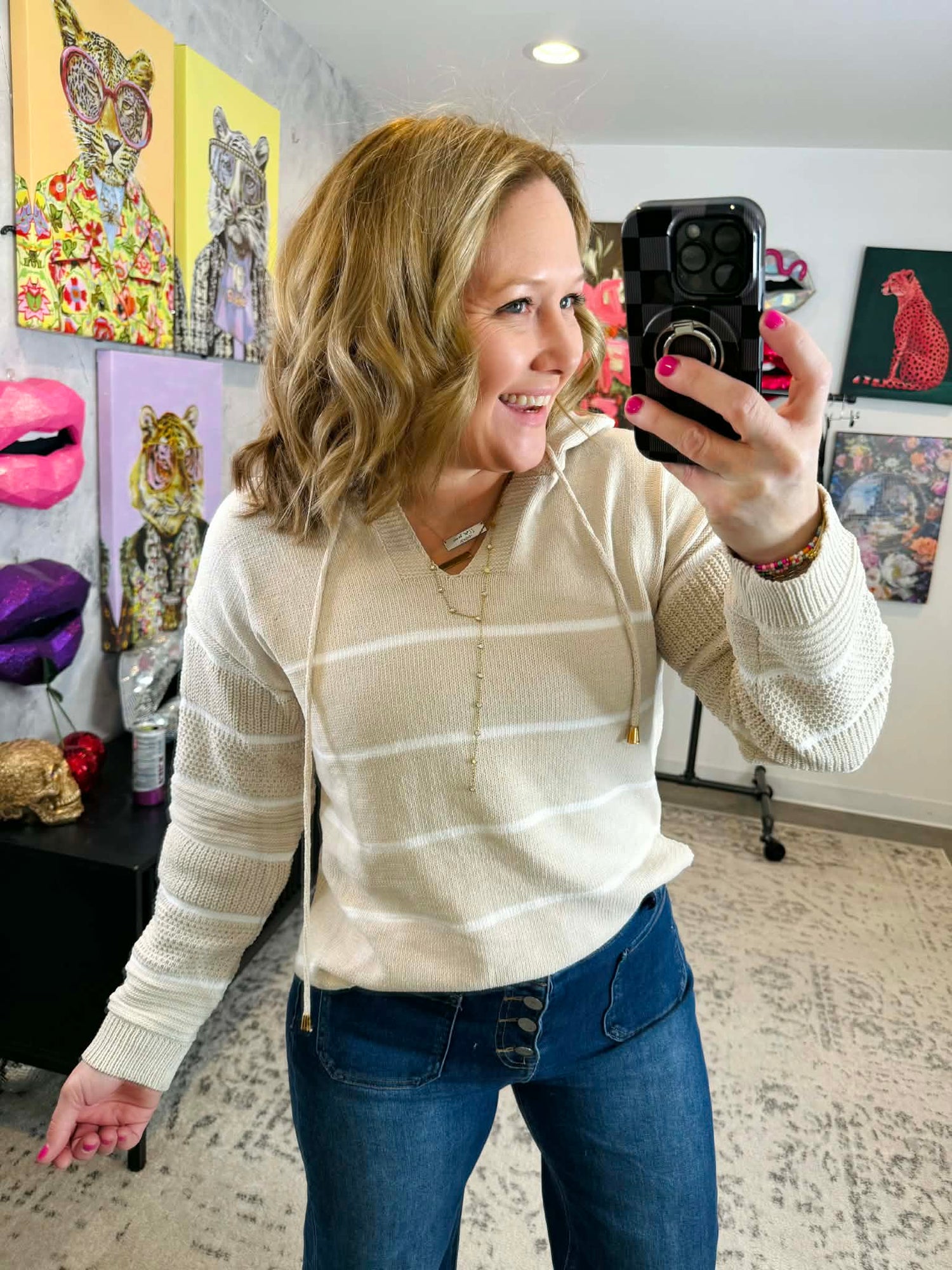 MM Maddie Striped Hoodie - Natural {S-3X}