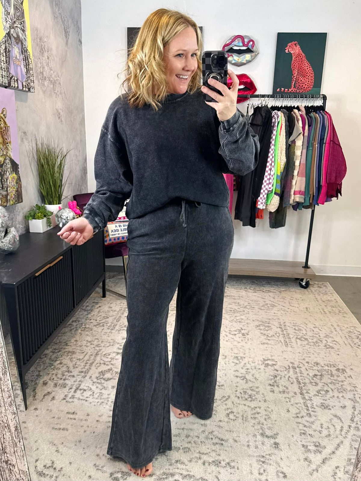 Corded Wide Leg Pant in Washed Black {S-2X} - KaraMarie