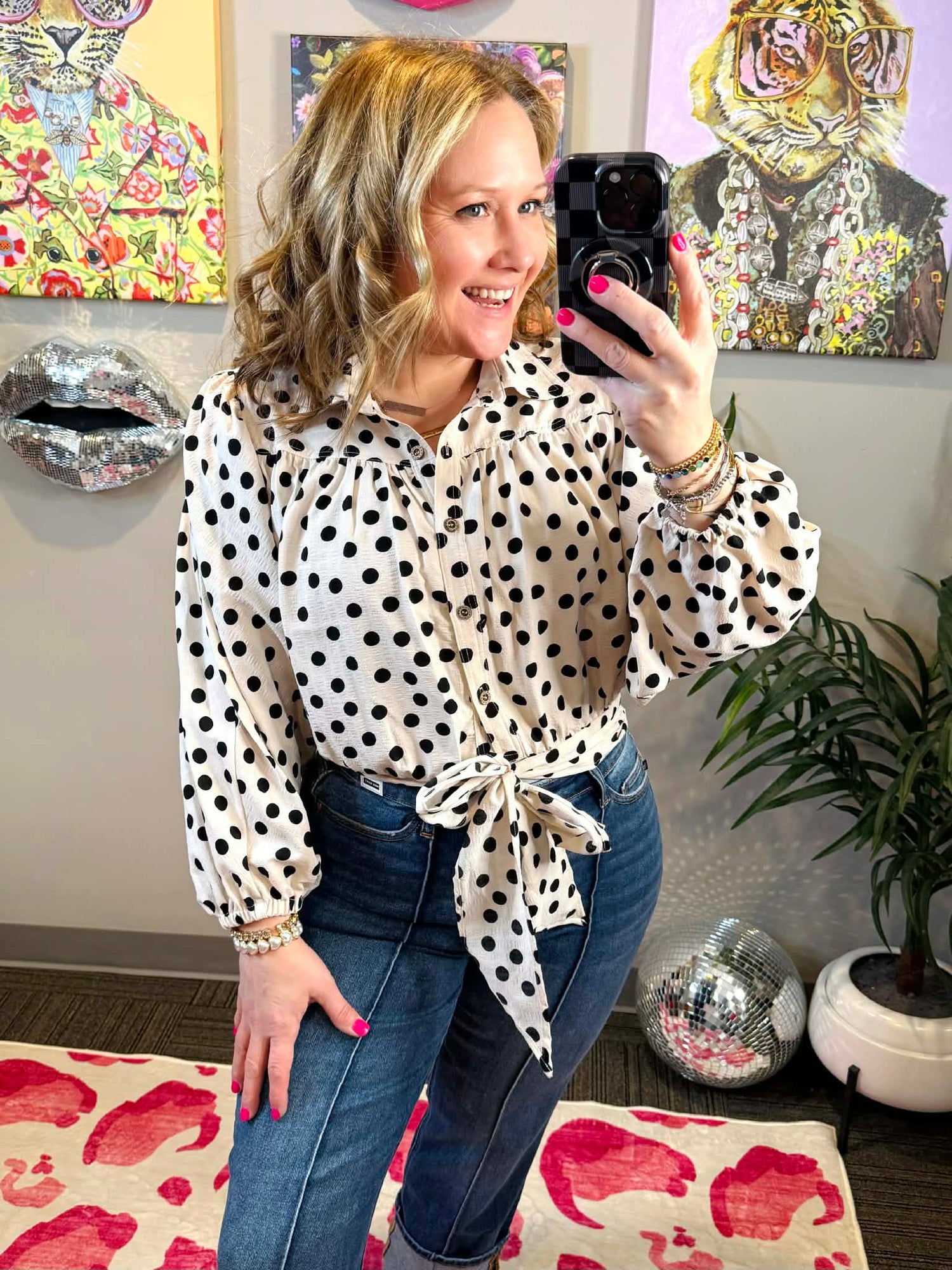 Sweet Spots Tie Hem Blouse Top {S-3X} - KaraMarie