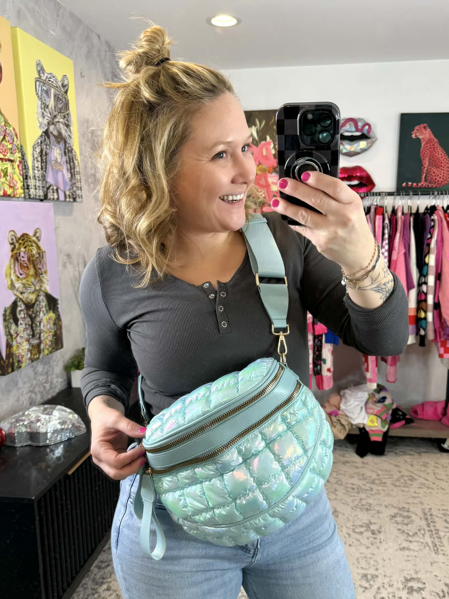 Iridescent Double Zipper Puffer Crossbody Bag {Multiple Colors!} - KaraMarie