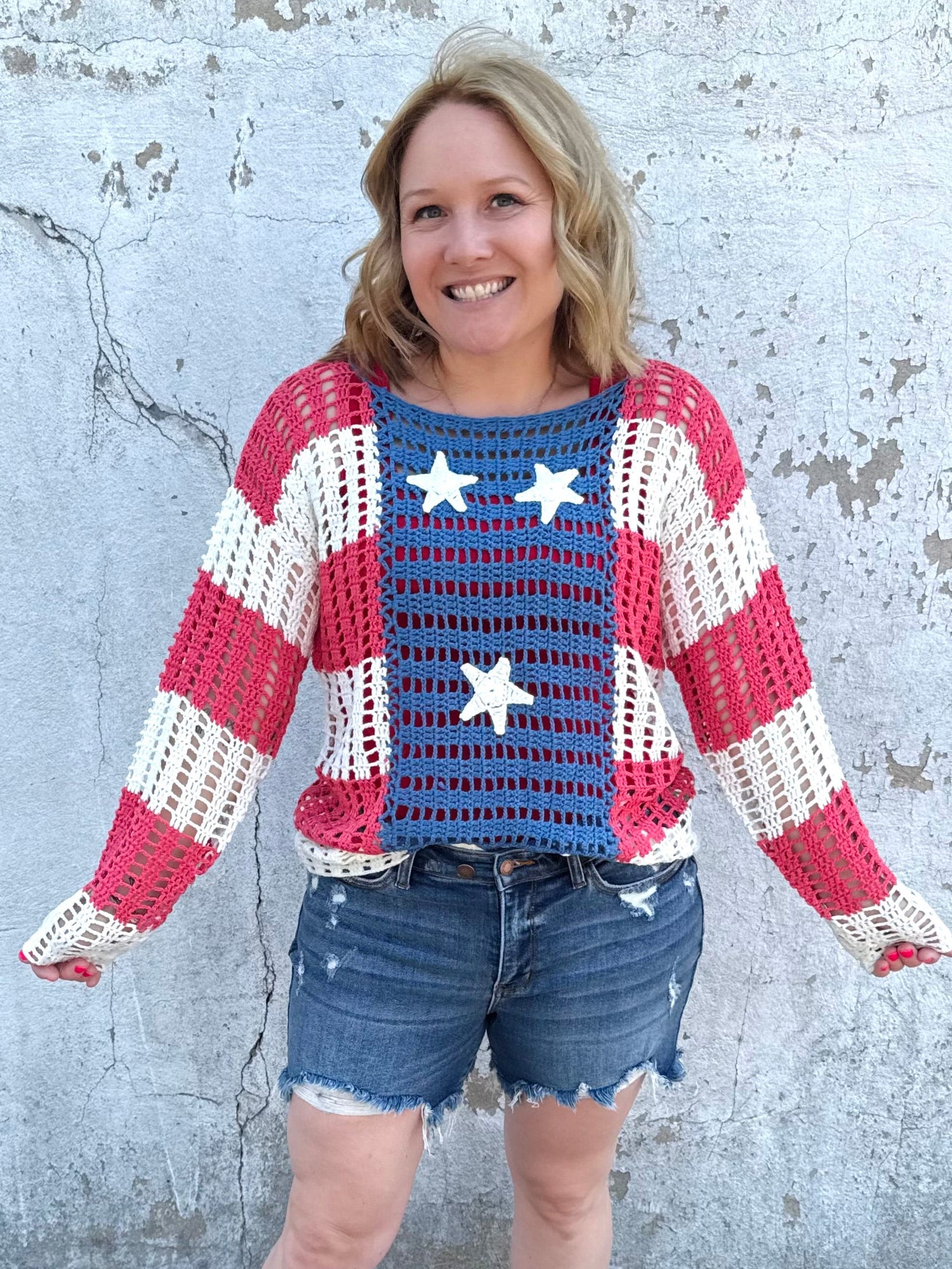 Liberty & Stars Open Knit Sweater {S-XL} - KaraMarie