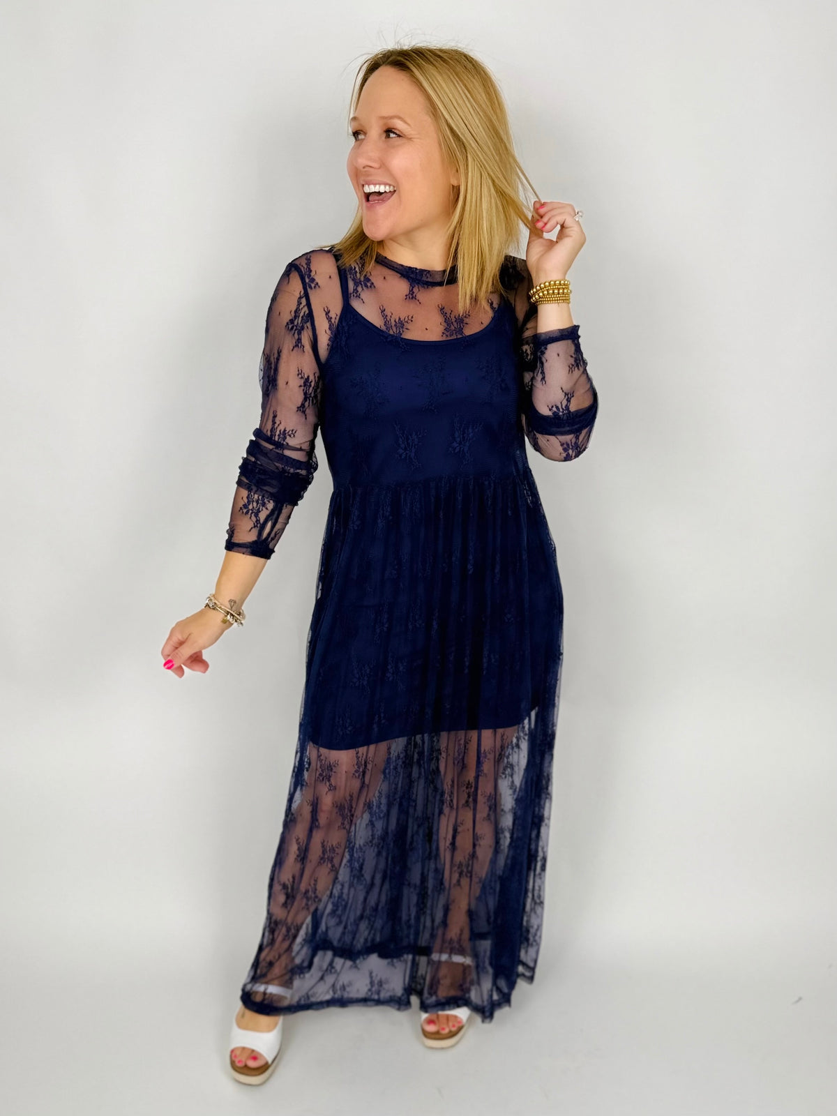 Blakeley Evangeline Lace Dress - Royal Blue {XS-2X} - KaraMarie