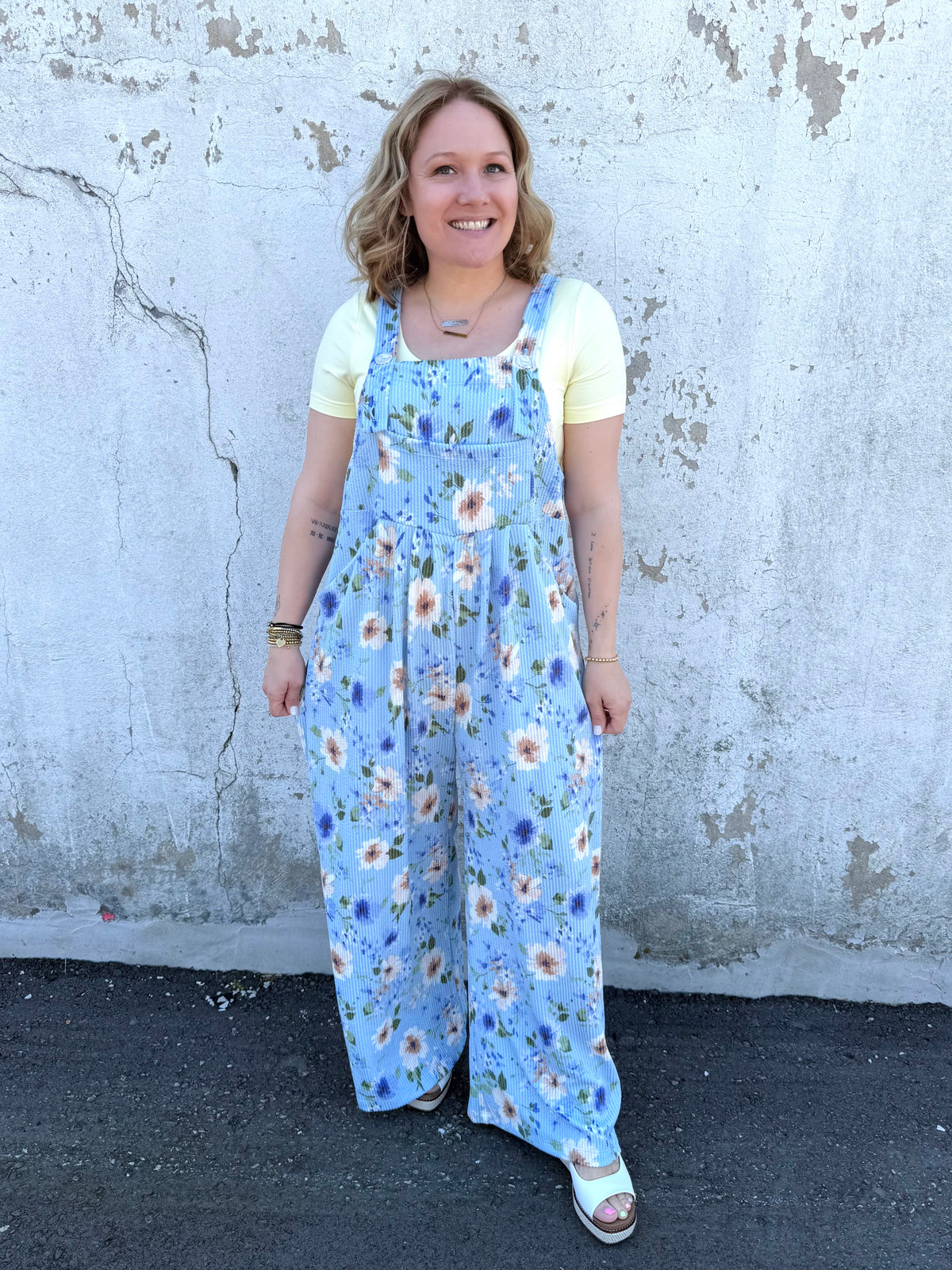 Blakeley Karli Floral Ribbed Overalls - Blue {XS-2X} - KaraMarie