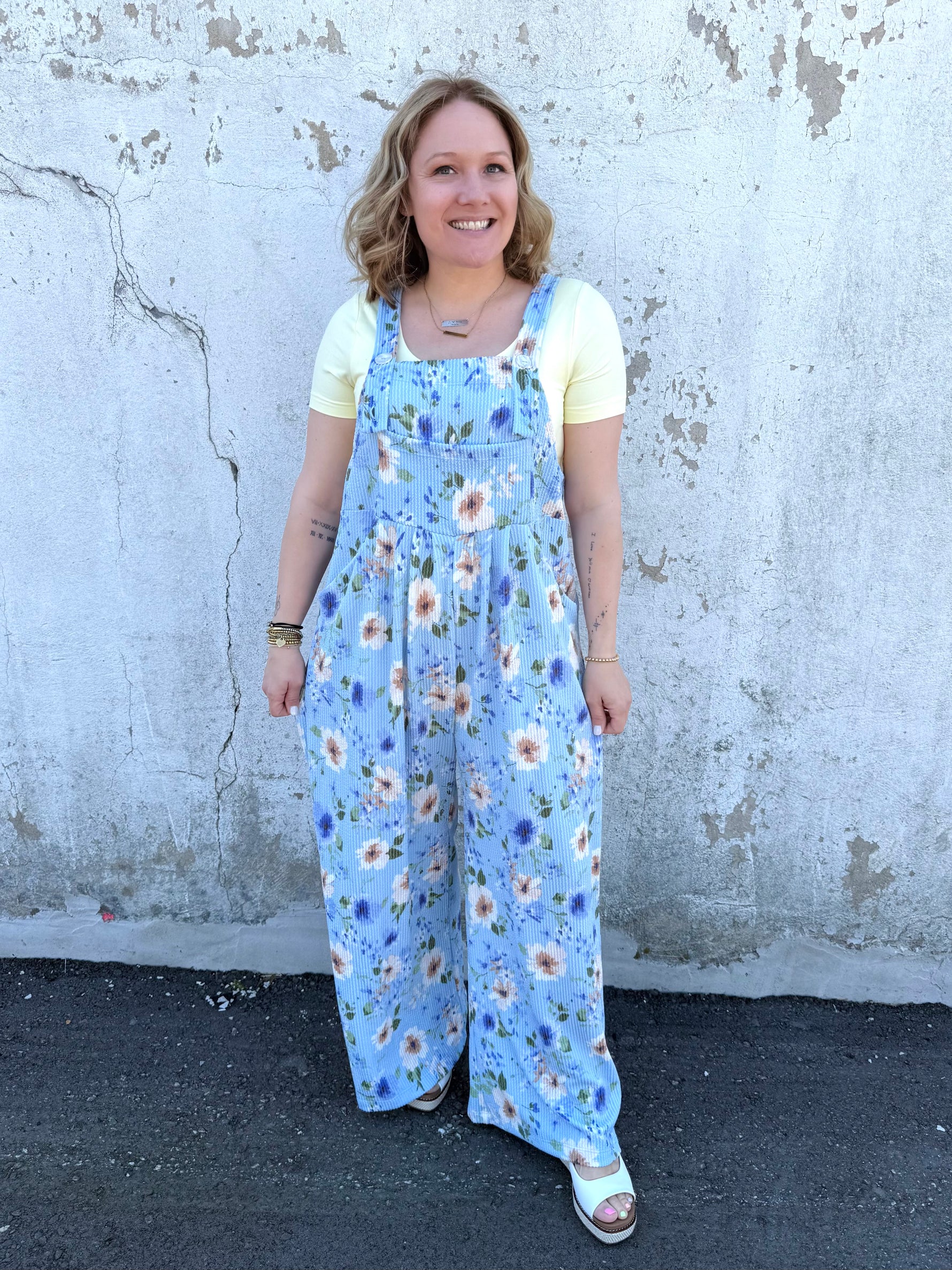 Blakeley Karli Floral Ribbed Overalls - Blue {XS-2X} - KaraMarie
