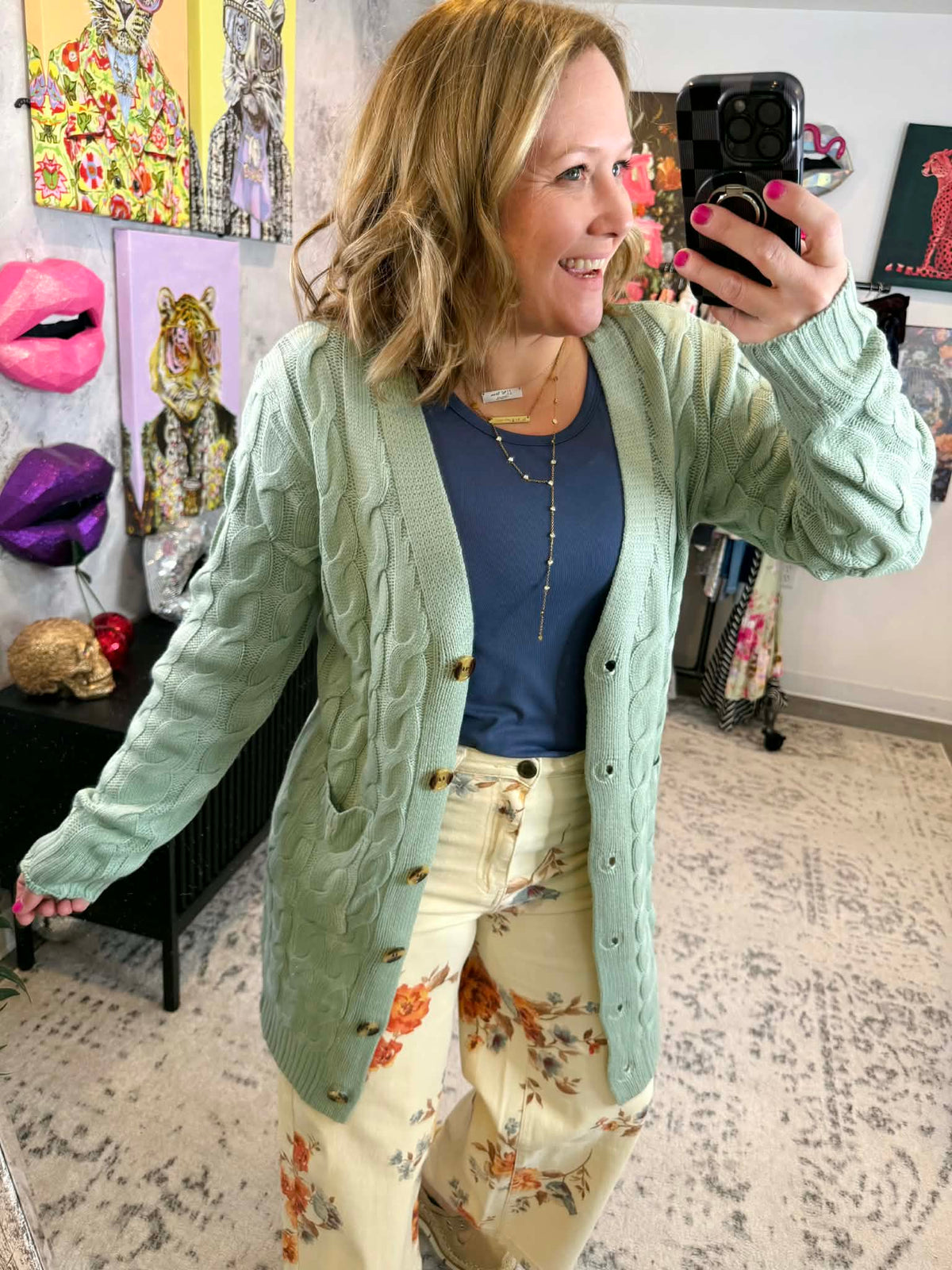Mint Line Texture Cardigan {S-XL} - KaraMarie