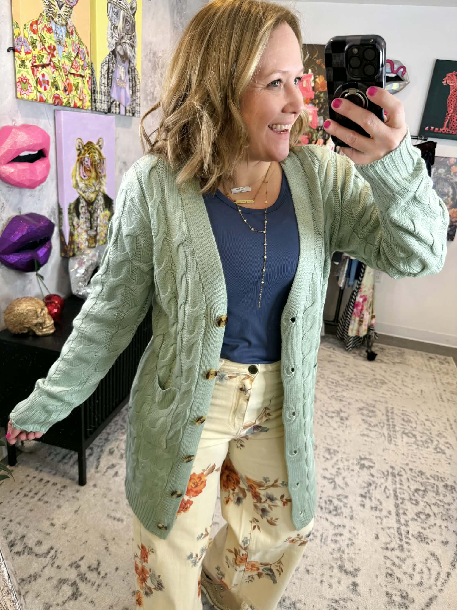 Mint Line Texture Cardigan {S-XL} - KaraMarie