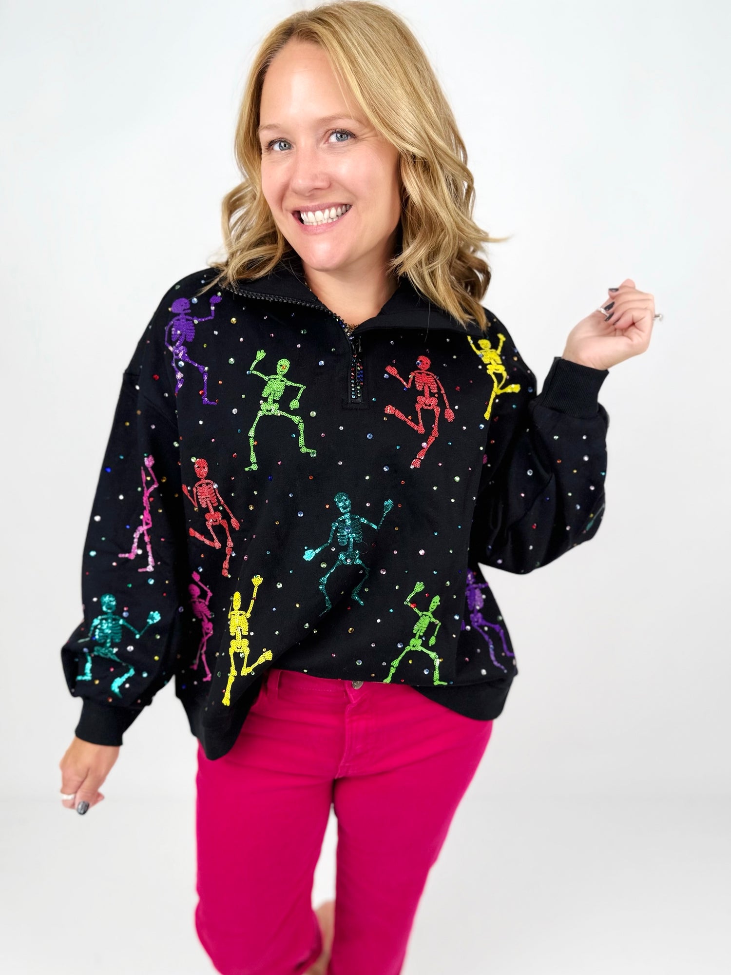 Neon Skelly Sequin Quarter Zip {XS-XL}