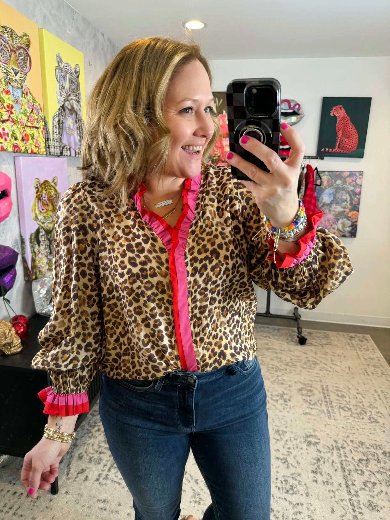 Siren Safari Wavy Trim Blouse Top {S-XL} - KaraMarie