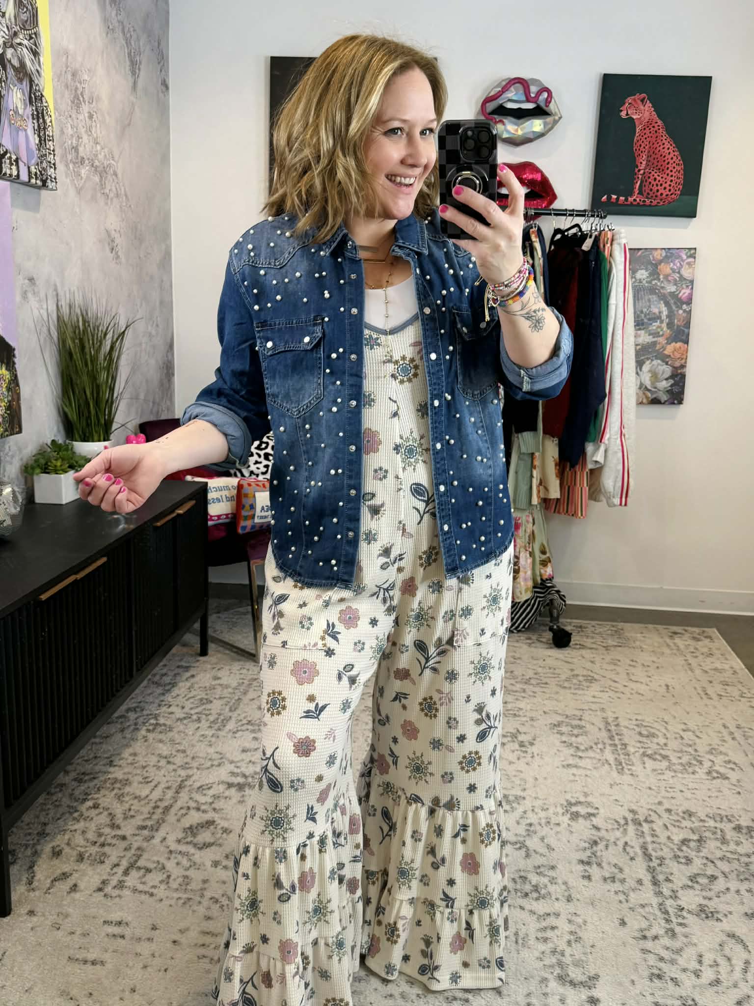 Dolly Denim Top - Pearls {S/M-3X} - KaraMarie