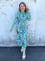Queen of Sparkles :: Green & Blue Italian Tile Midi Dress {S-XL} - KaraMarie