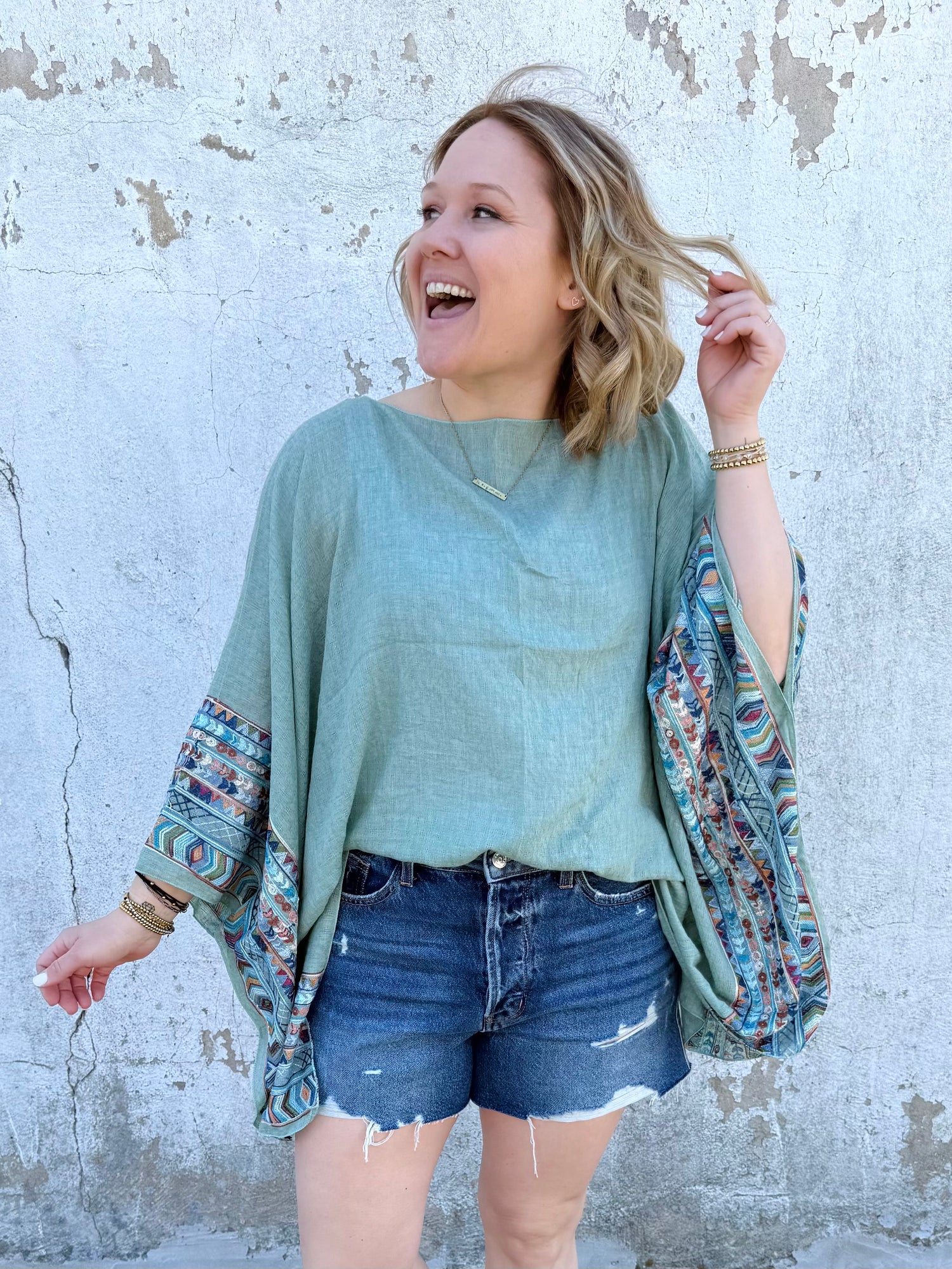Fallon Poncho Top - Sage {OS} - KaraMarie