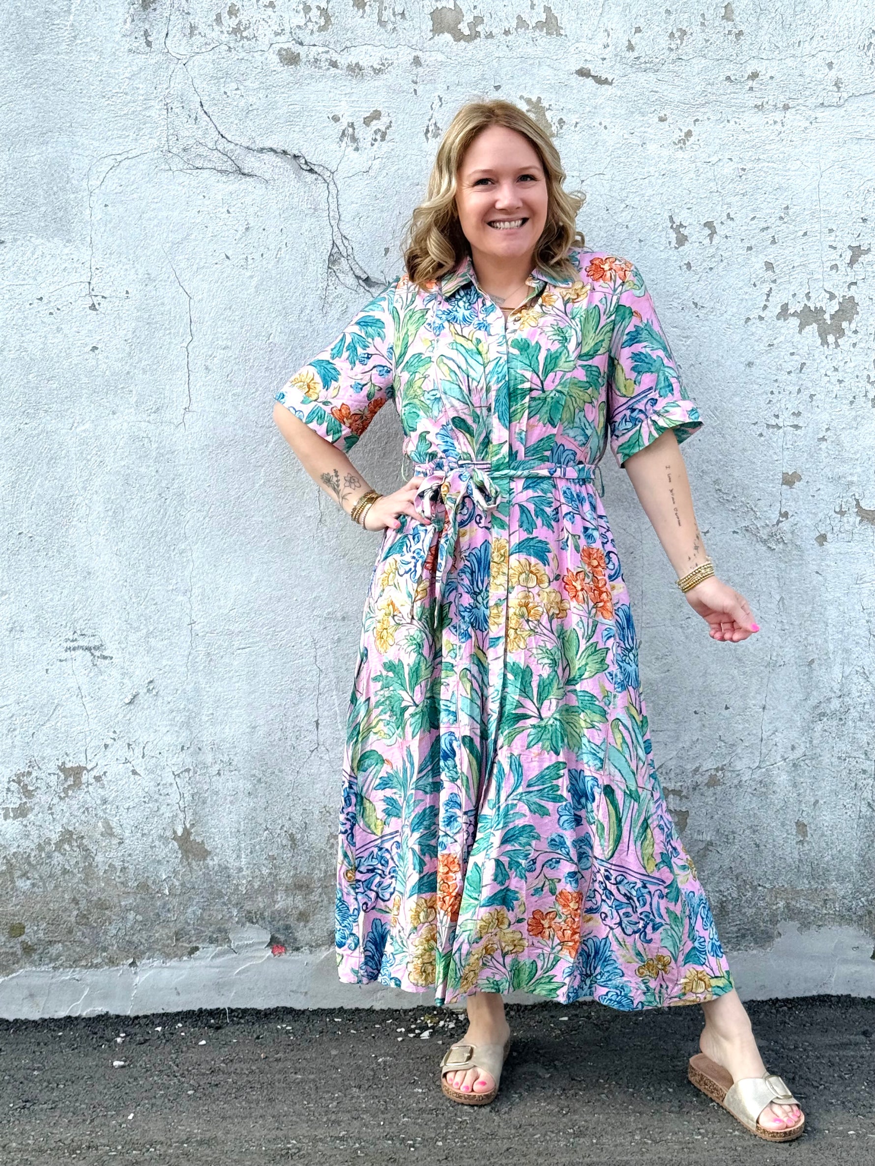 Chic Bloom Shirt Dress - Pink {S-L} - KaraMarie