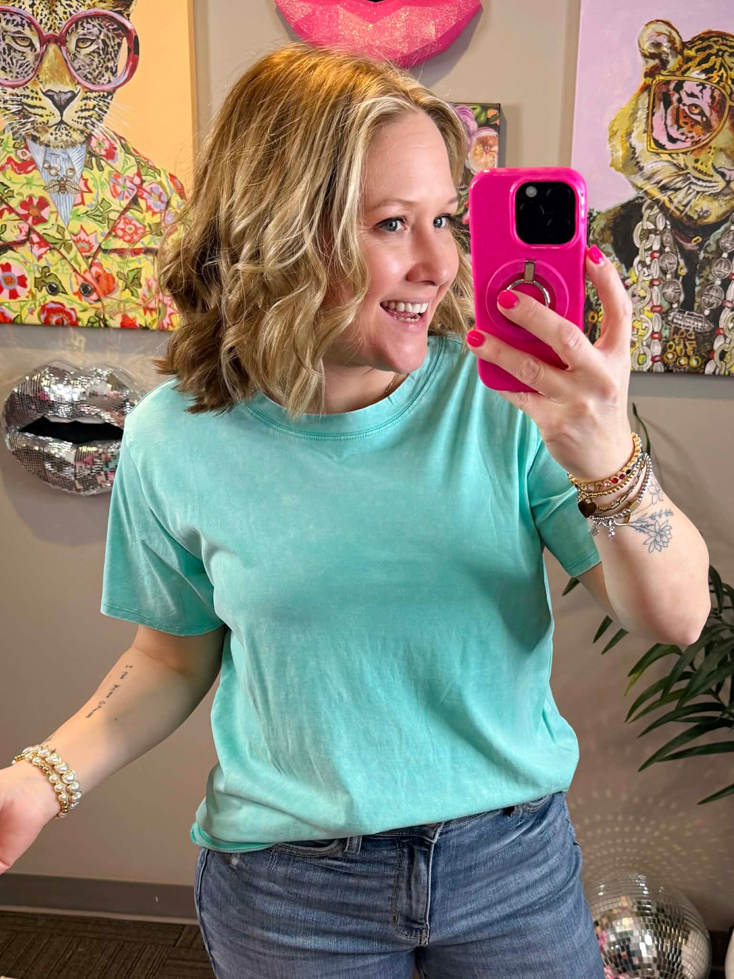 Vintage Fade Short Sleeve Top - Mint {S-3X}