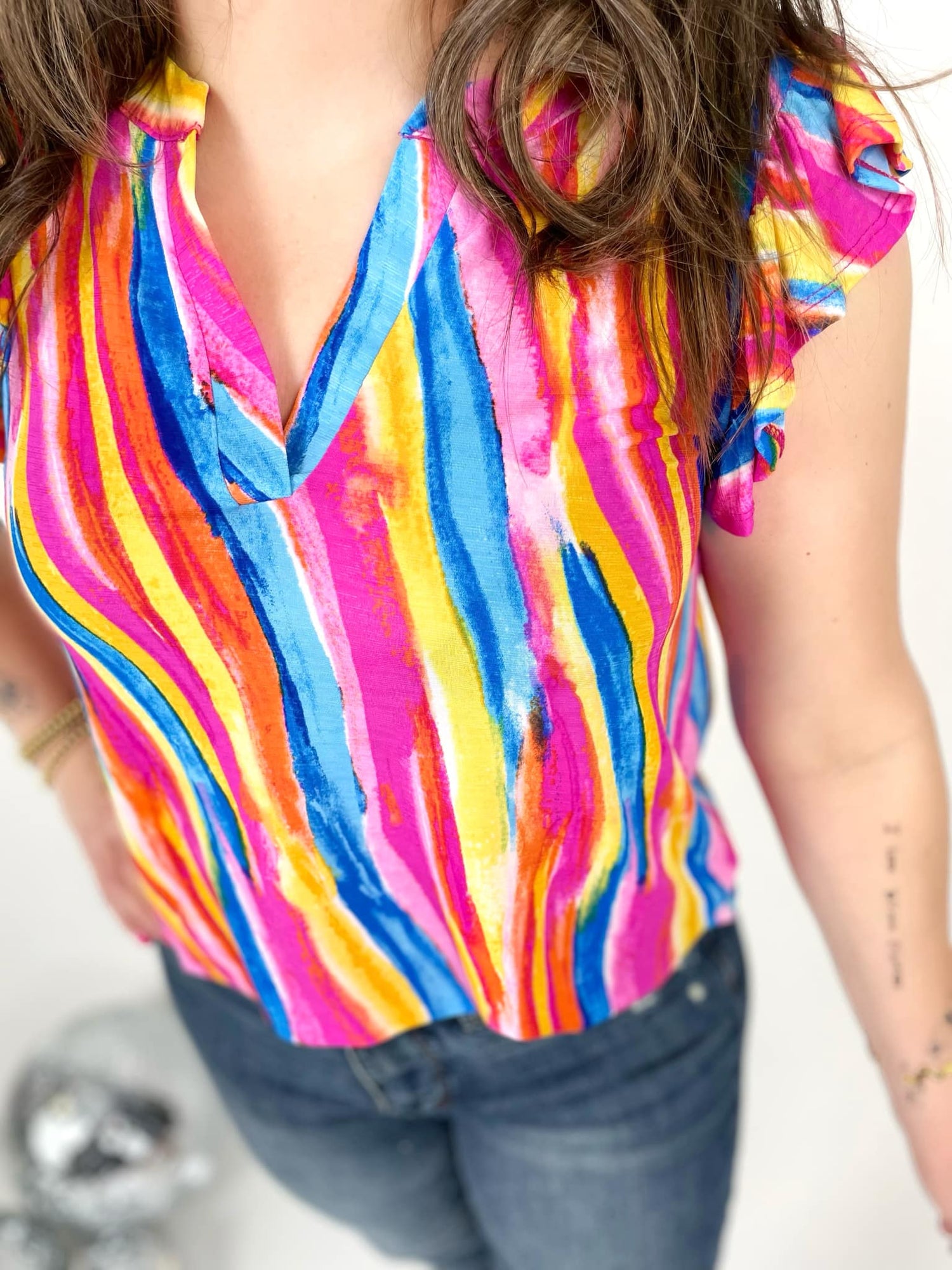 Radiant Wave Flutter Sleeve Top