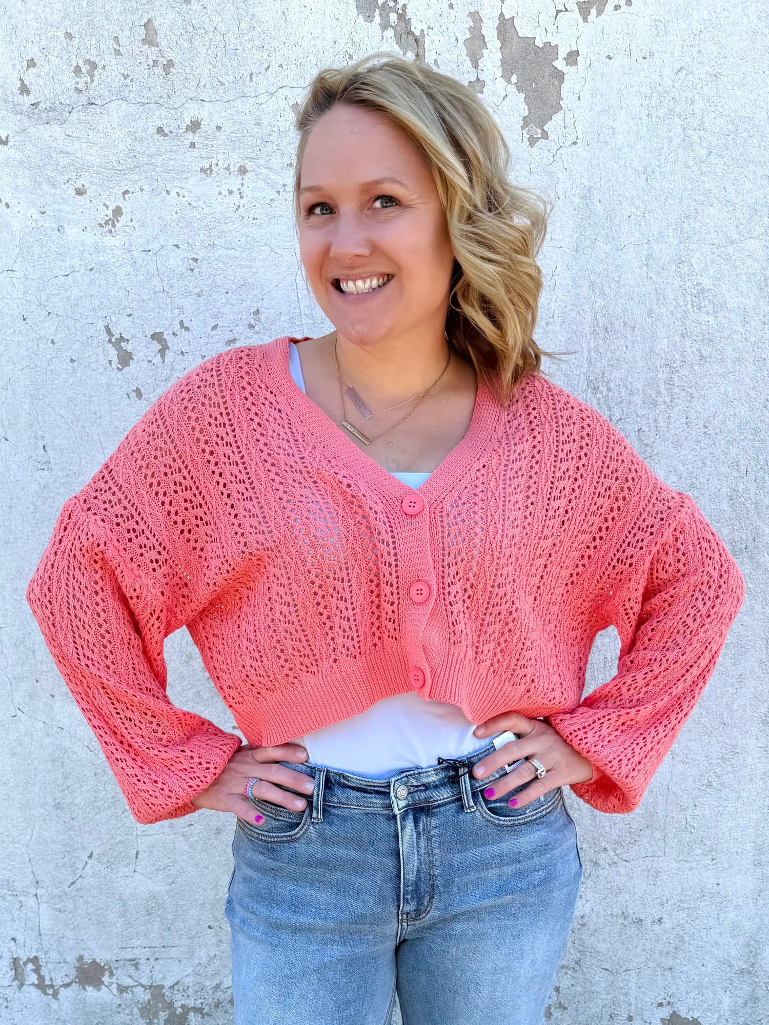 MM Callie Cropped Cardigan - Melon {S-XL}