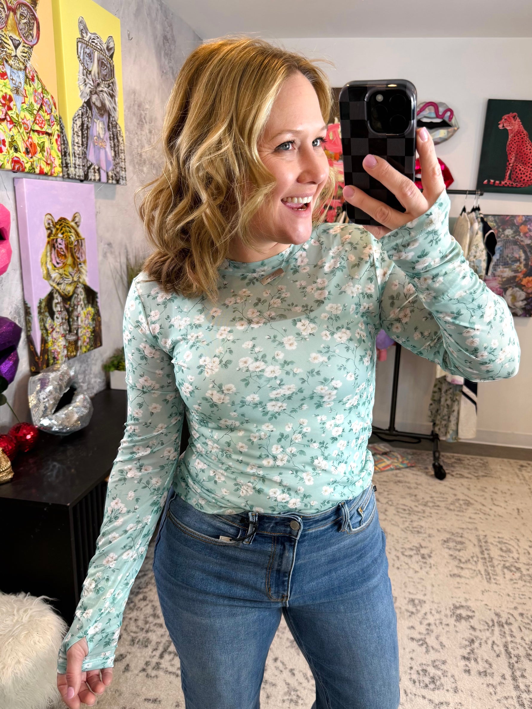 BLAKELEY Dress It Up Mesh Tops in Sage Floral {S/M-2X} - KaraMarie