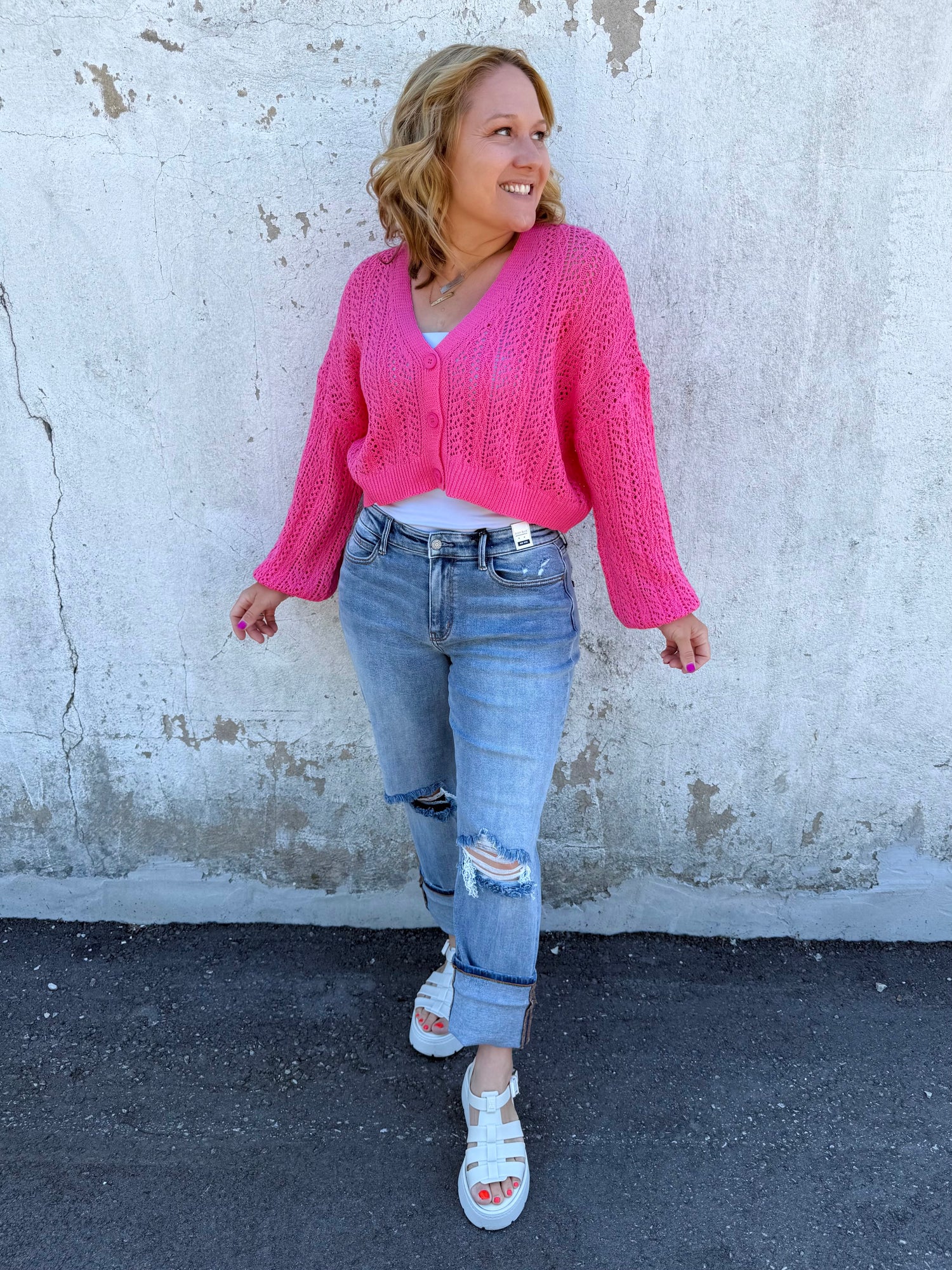 MM Callie Cropped Cardigan - Pink {S-XL}