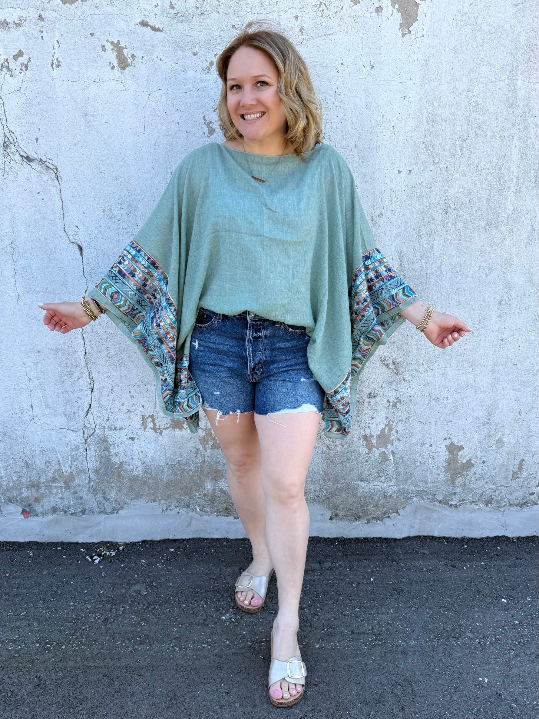 Fallon Poncho Top - Sage {OS} - KaraMarie