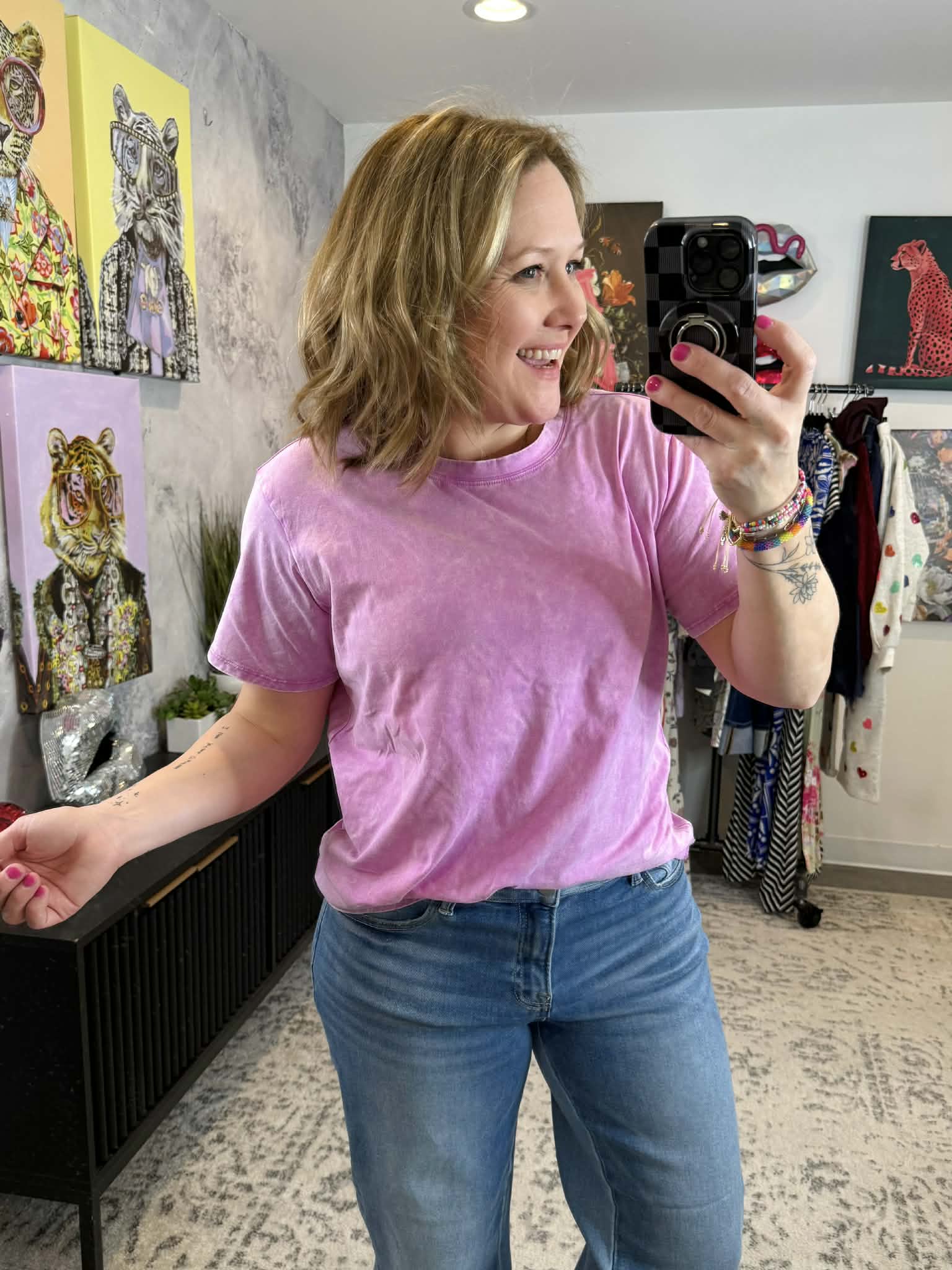 Vintage Fade Short Sleeve Top - Bright Mauve {S-3X} - KaraMarie
