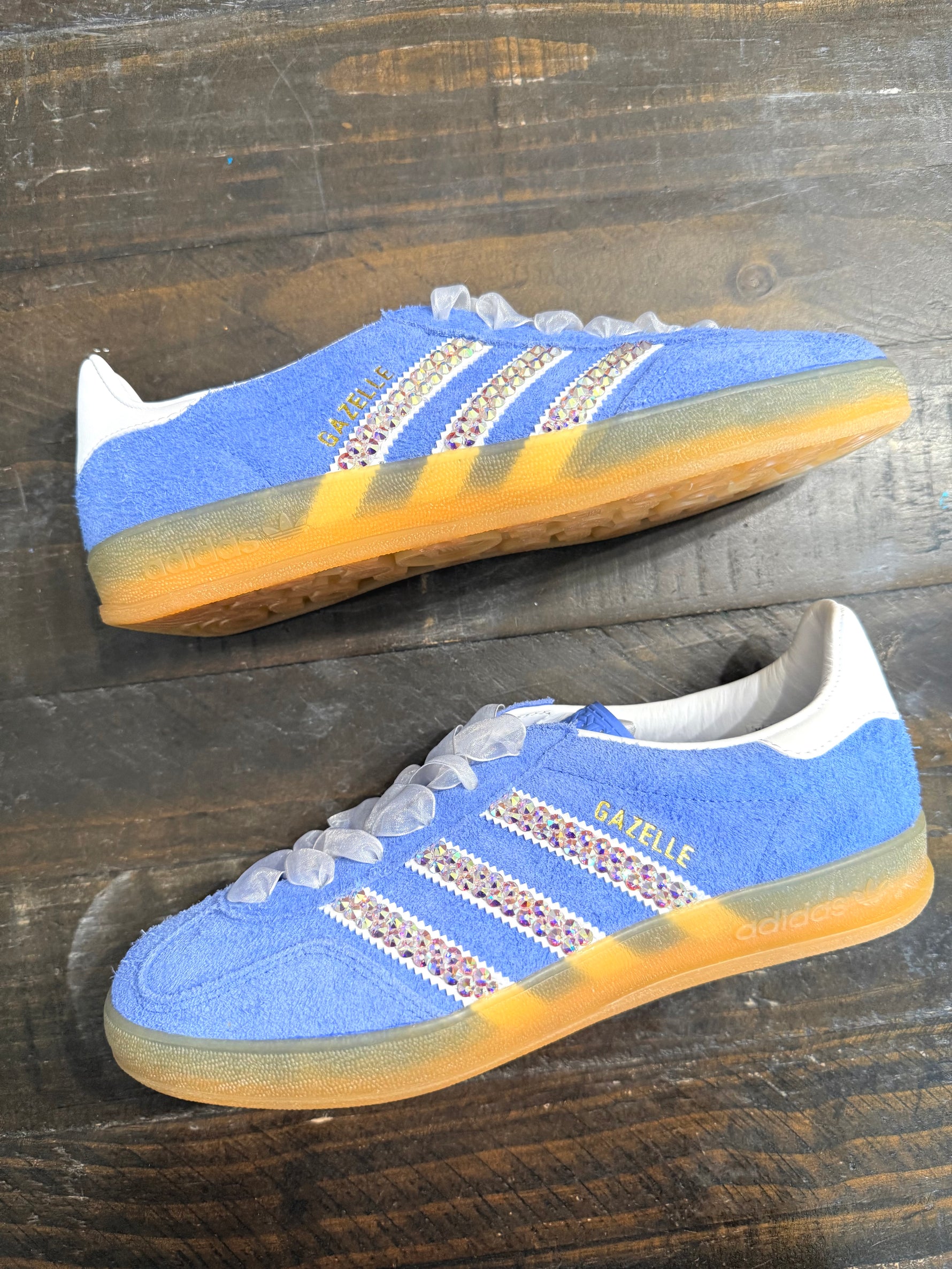 APRIL CRYSTALLIZED SHOE OF THE MONTH! Adidas Gazelle Light Blue Sneaker {CUSTOM ORDER!} - KaraMarie