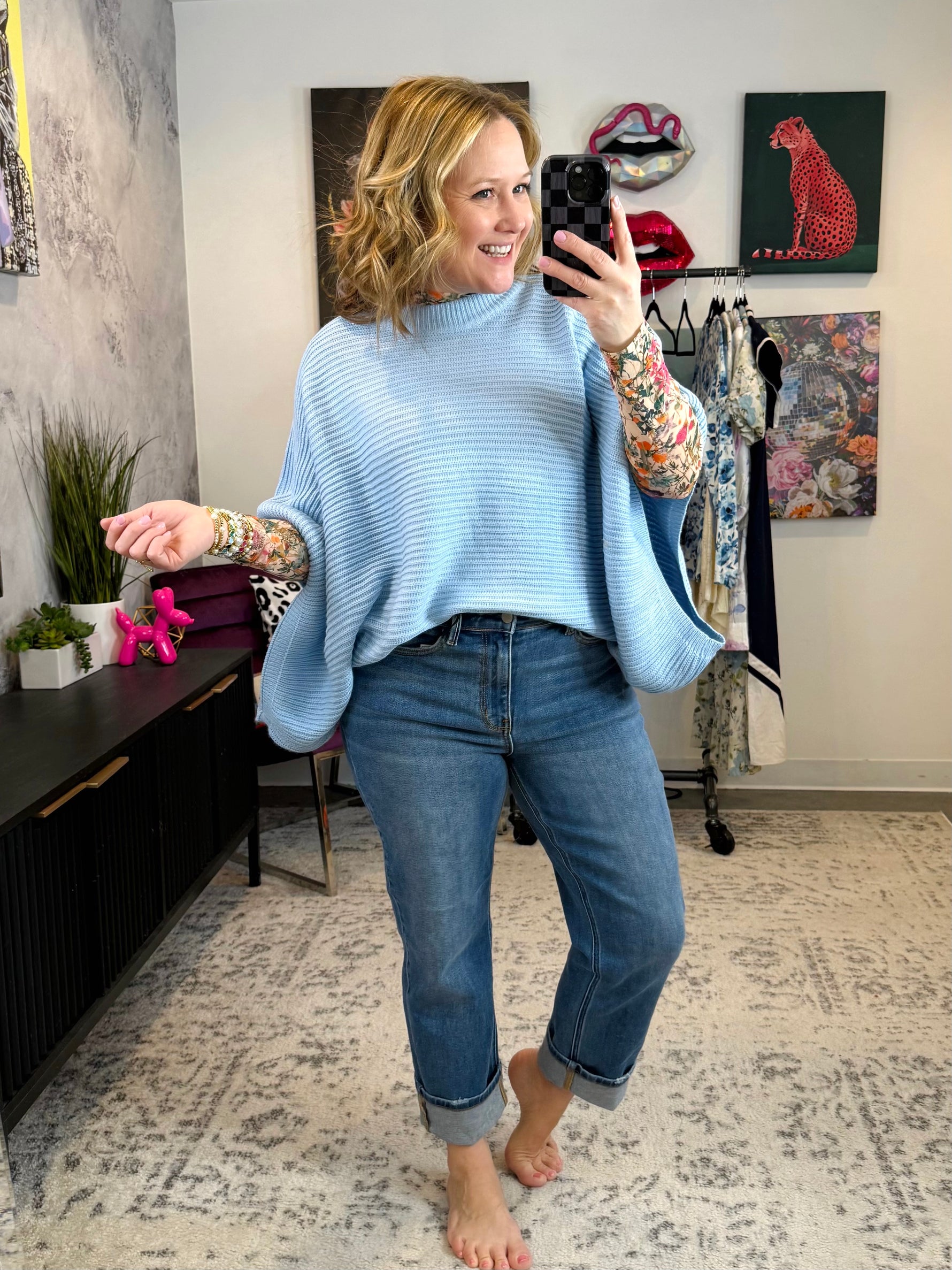 Meg Pullover Poncho - Blue {XS-CURVY} - KaraMarie