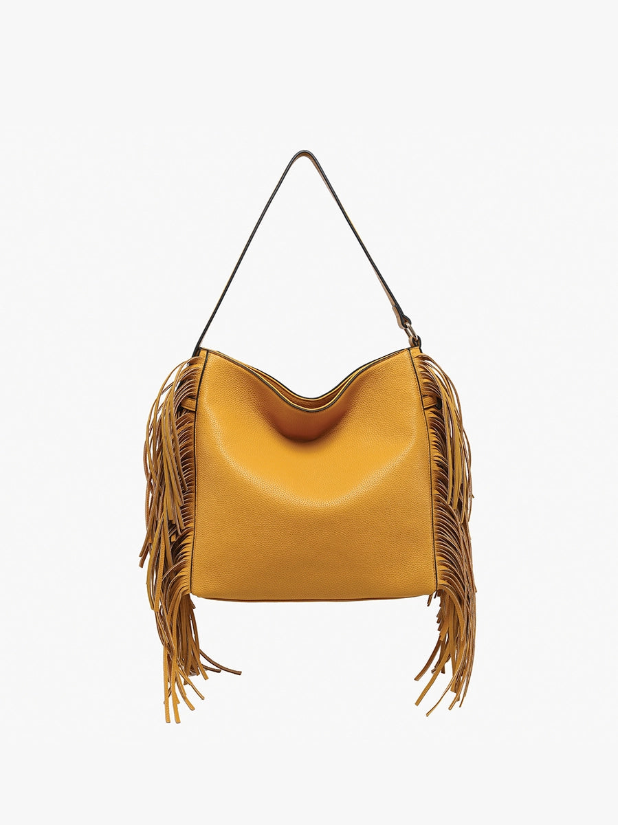 Eva Side Fringe Satchel w/ Decorative Closure in Mustard