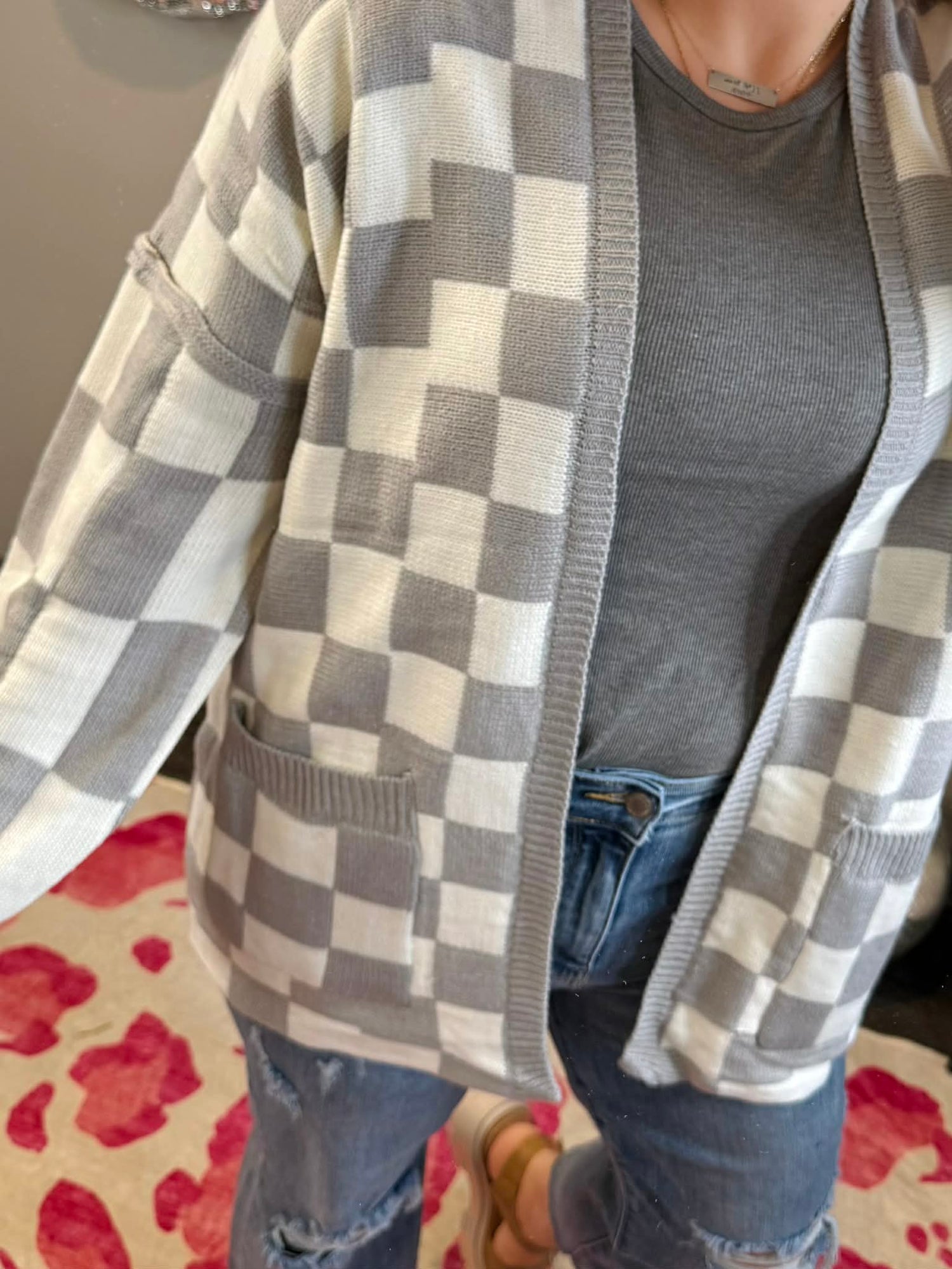 Blakeley Beverly Checkered Cardigan - Grey {OS/CURVY}