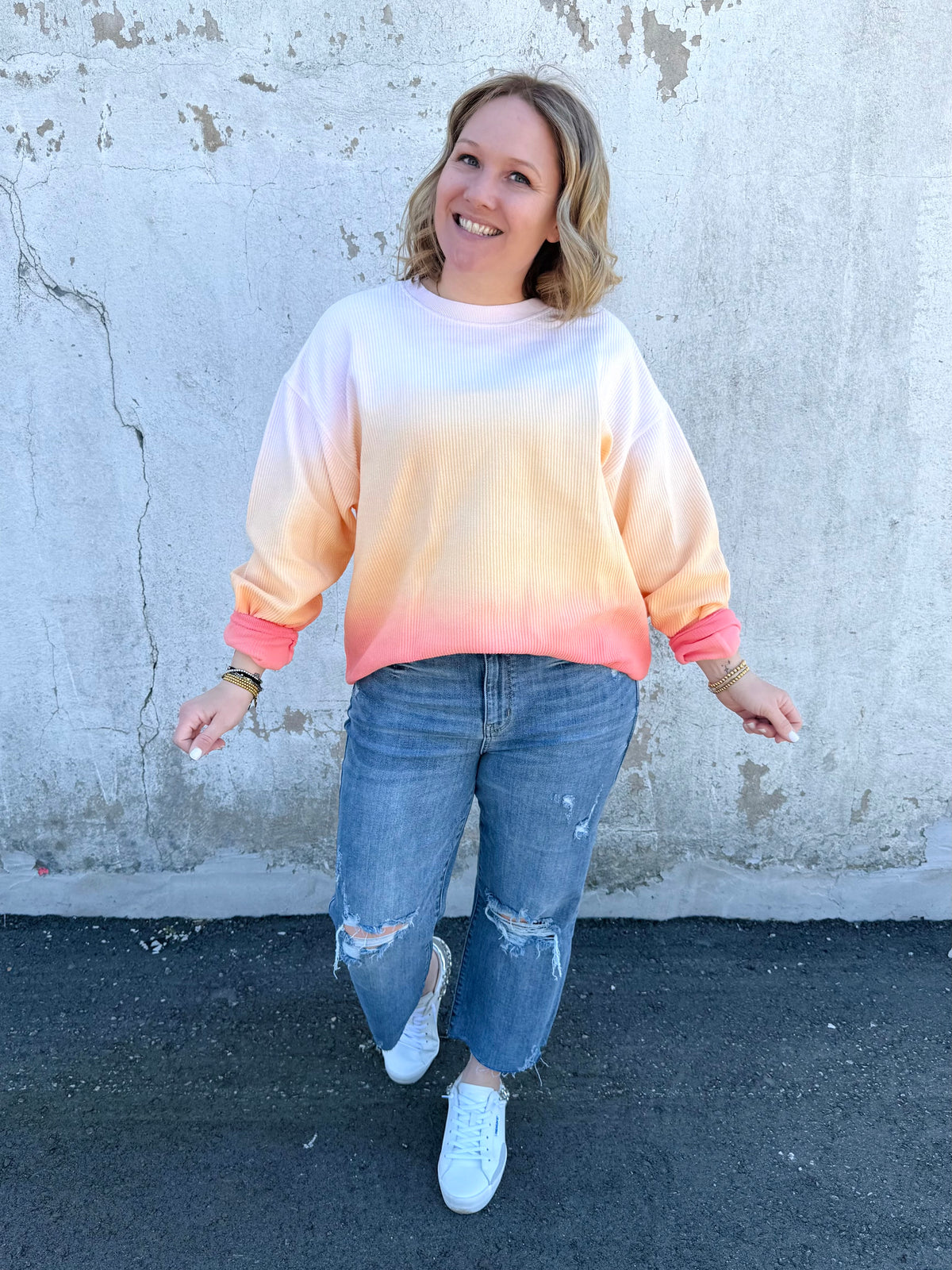 Moon Ryder Ombre Cozy Cord Sweatshirt - Yellow/Orange {S-2X} - KaraMarie