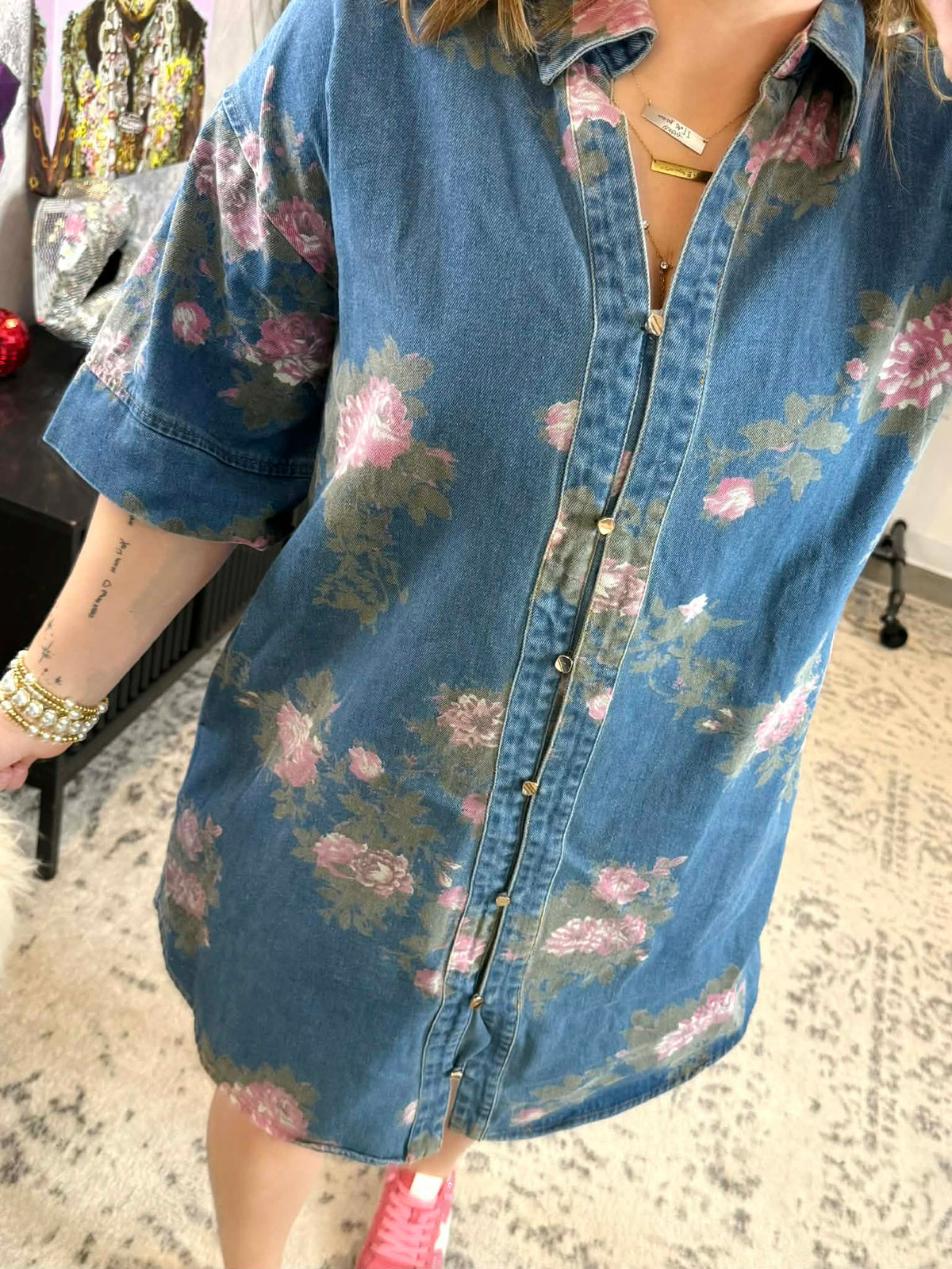 Floral Days Denim Dress {S-L} - KaraMarie