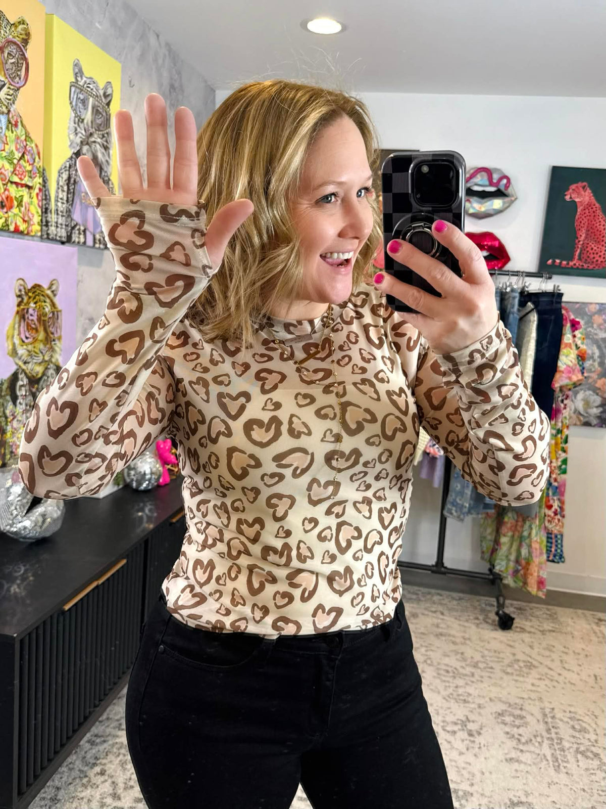 BLAKELEY Dress It Up Mesh Tops in Cheetah Hearts {S/M-2X} - KaraMarie