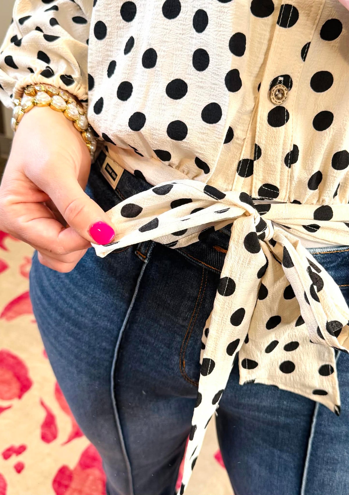 Sweet Spots Tie Hem Blouse Top {S-3X} - KaraMarie