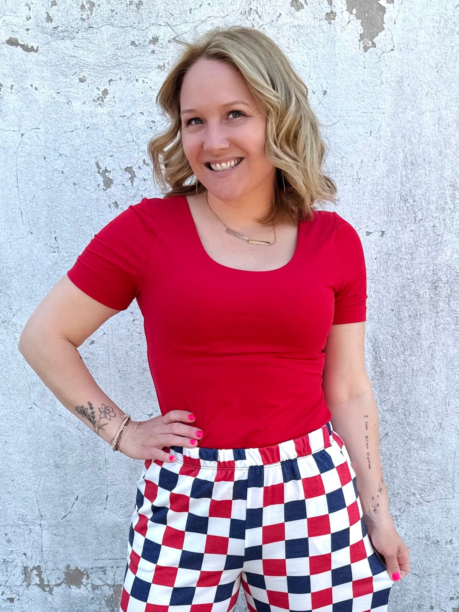 Pure Ease Round Neck Top - Red {S-3X} - KaraMarie