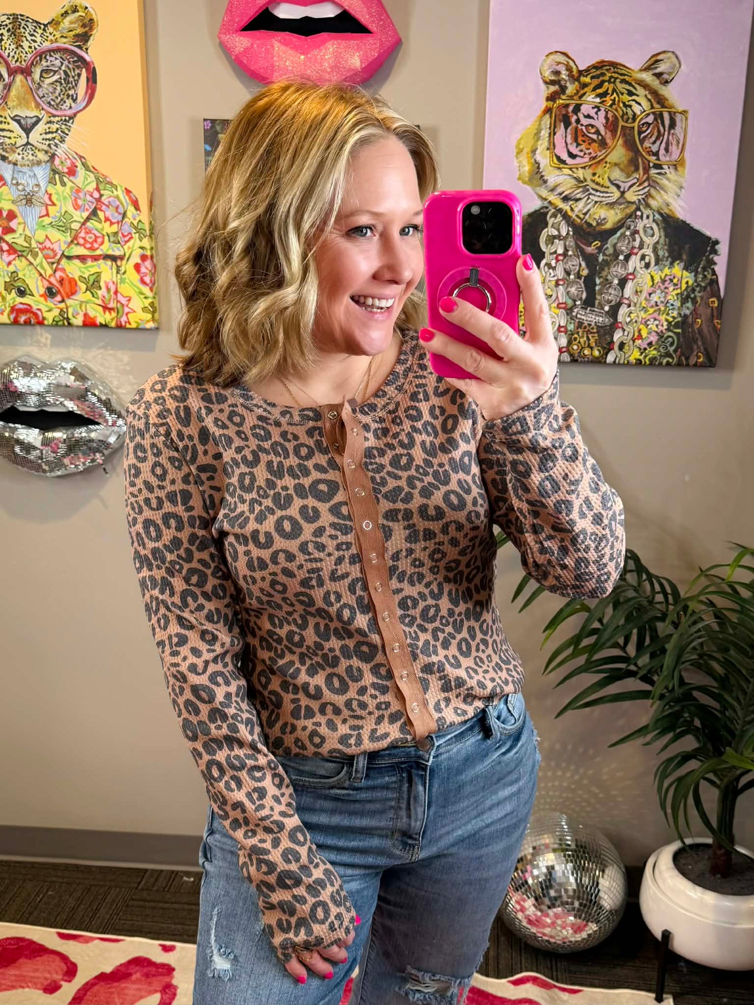 Blakeley Kori Snap Button Waffle Top - Cheetah {XS-2X}