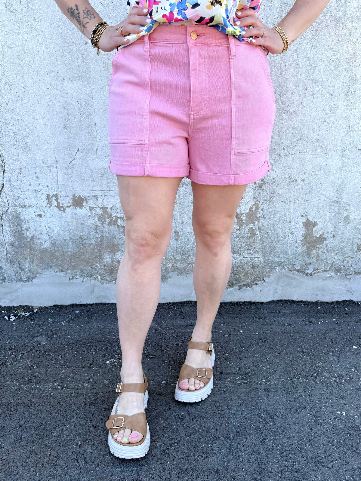 Judy Blue Pink Lemonade Cuffed Shorts {S-XL} - KaraMarie