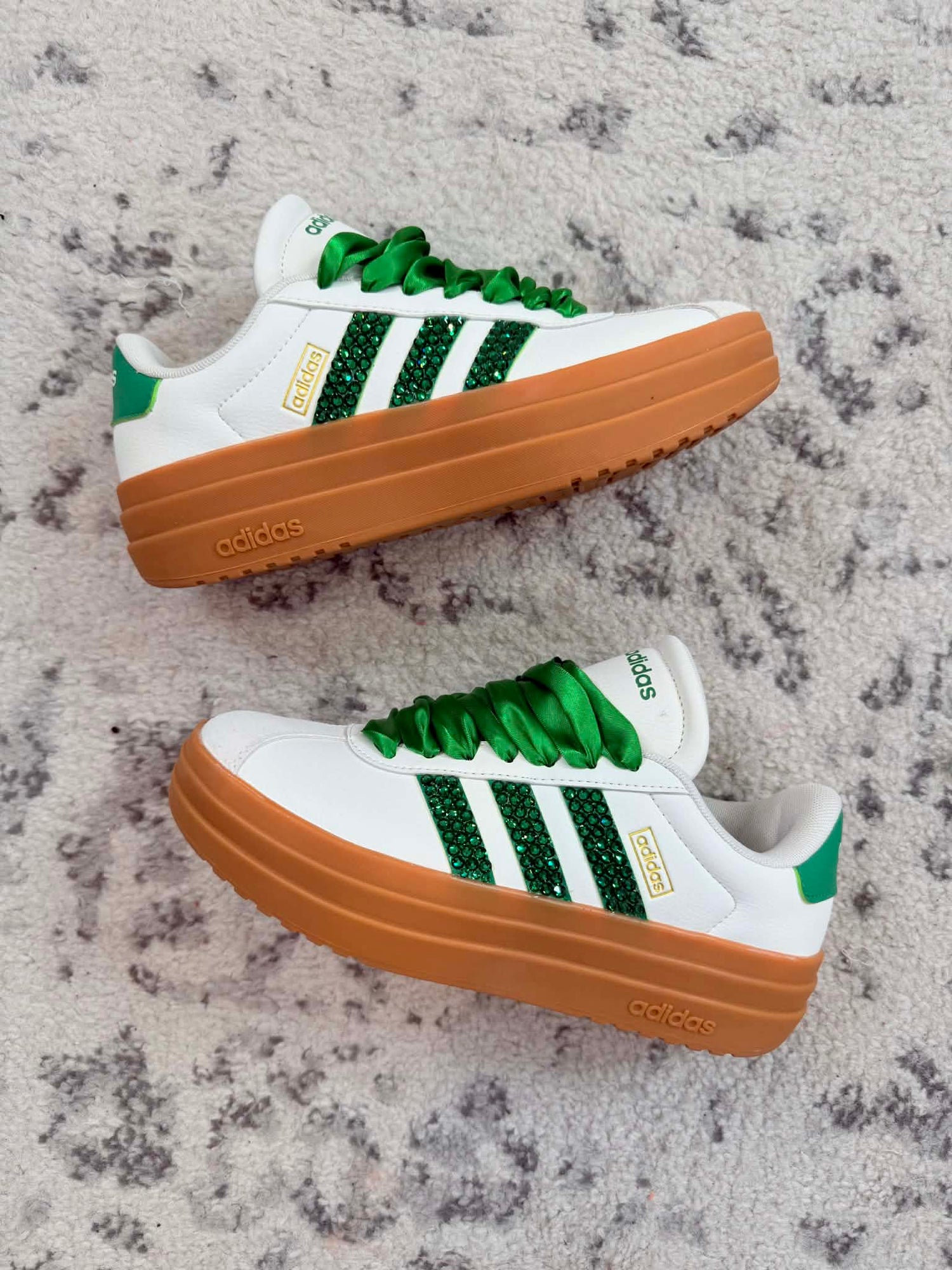 FEBRUARY CRYSTALLIZED SHOE OF THE MONTH! Adidas White/Green Platform Sneaker {CUSTOM ORDER!} - KaraMarie