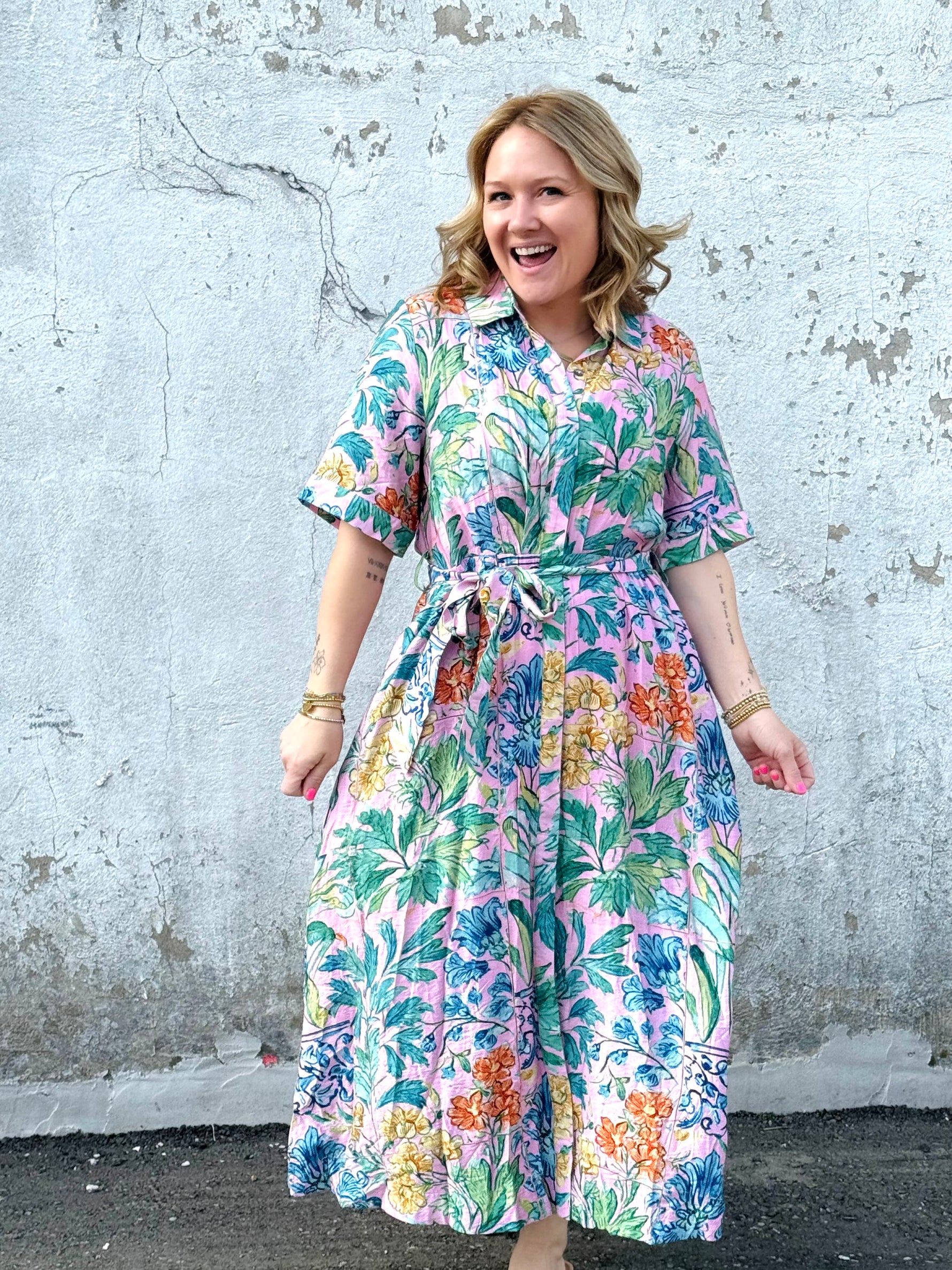 Chic Bloom Shirt Dress - Pink {S-L} - KaraMarie