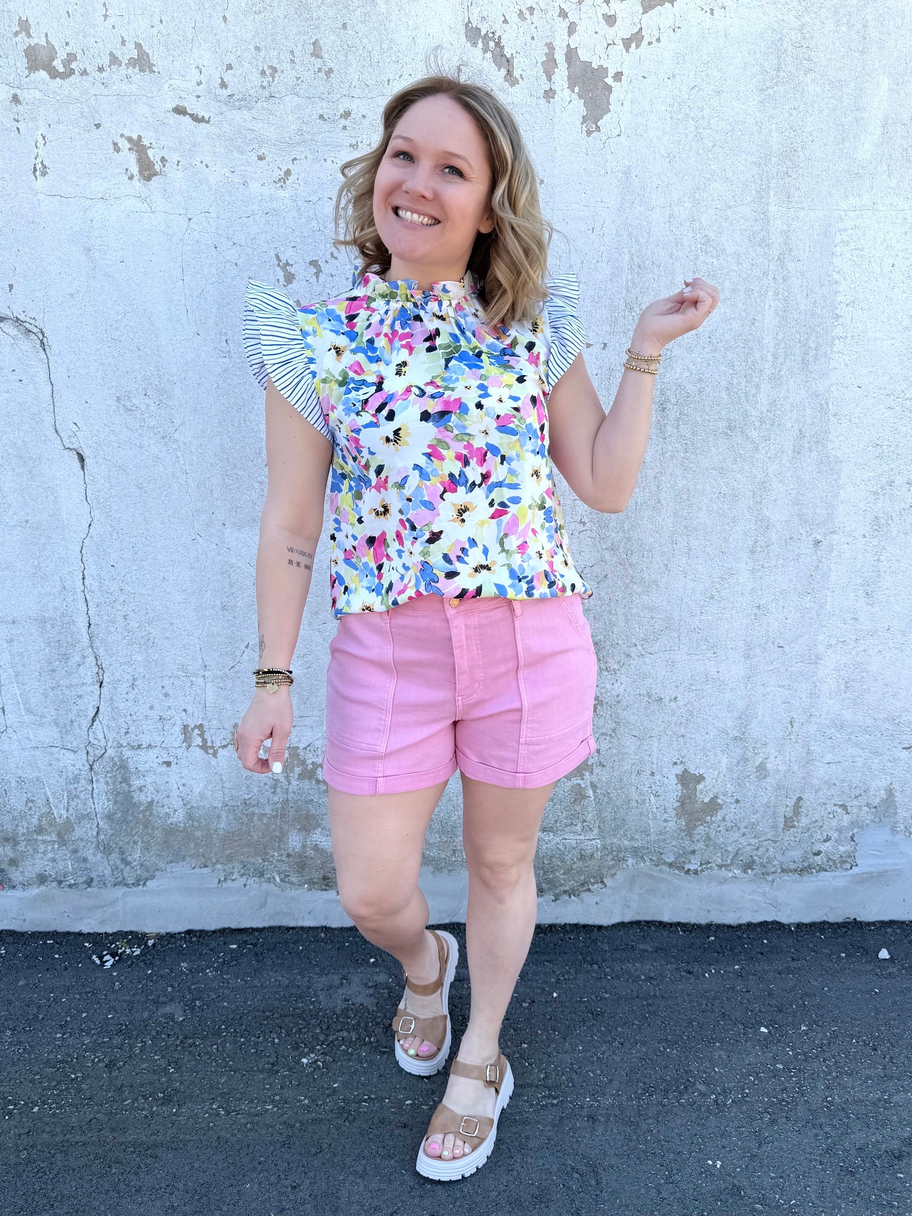 Garden Party Ruffle Sleeve Top in Hot Pink {S-L} - KaraMarie