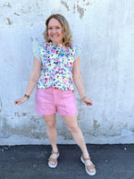 Garden Party Ruffle Sleeve Top in Hot Pink {S-L} - KaraMarie