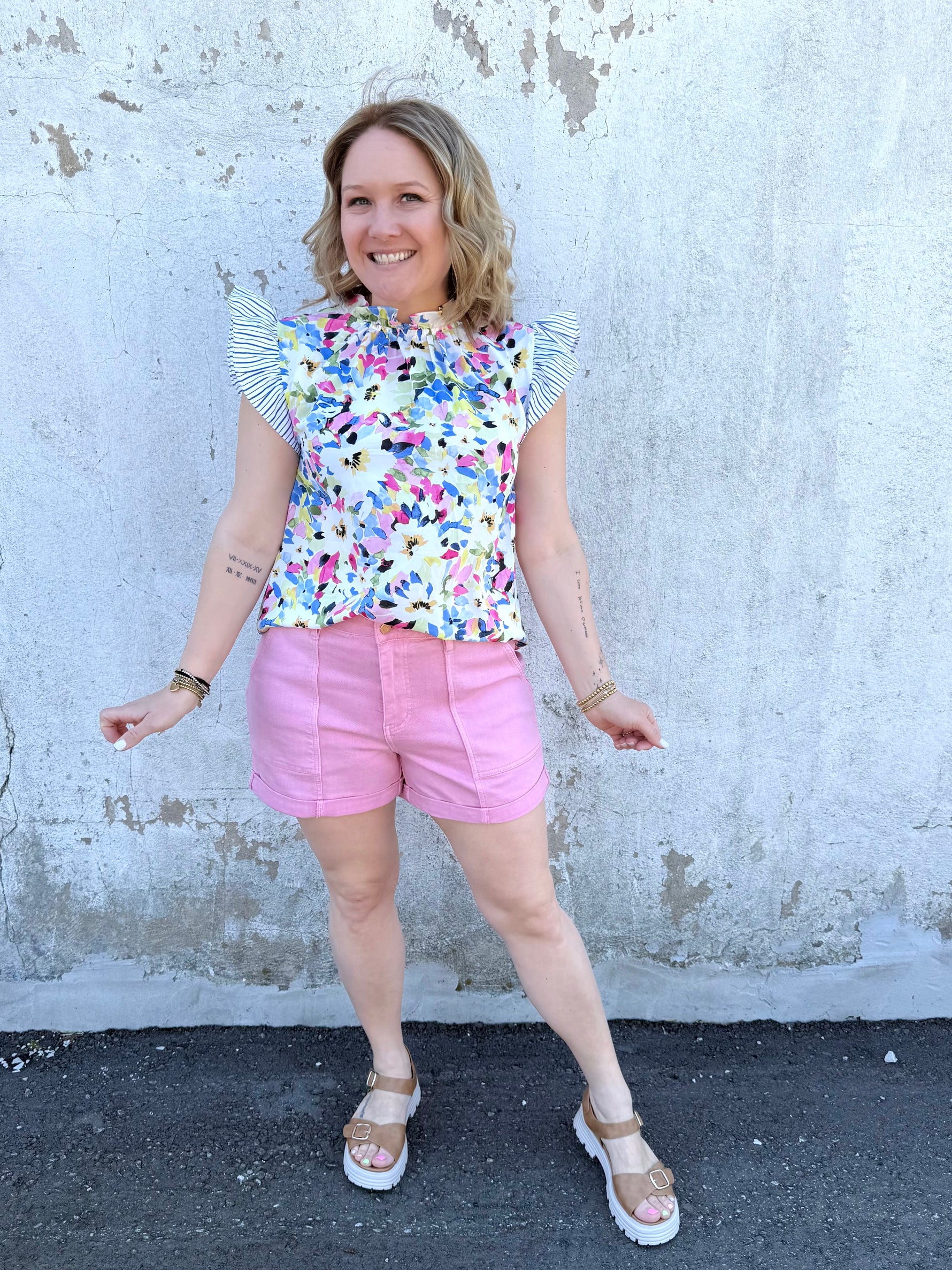 Garden Party Ruffle Sleeve Top in Hot Pink {S-L} - KaraMarie