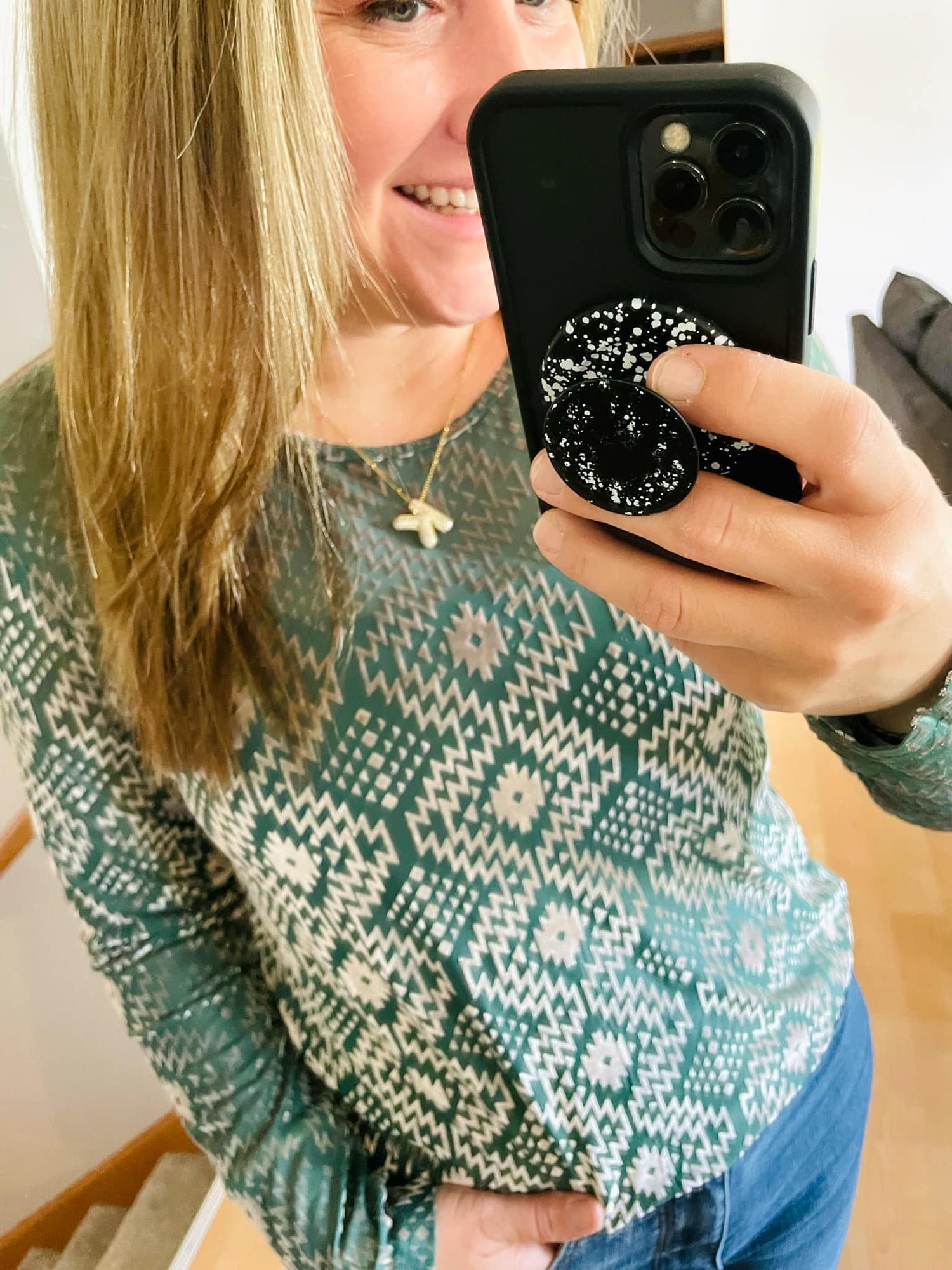 Aztek Turquoise + Velvet Mesh Top