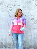 MM Half-Zip Hoodie - Rainbow Stripes & Sun-Kissed Coral {S-3X} - KaraMarie