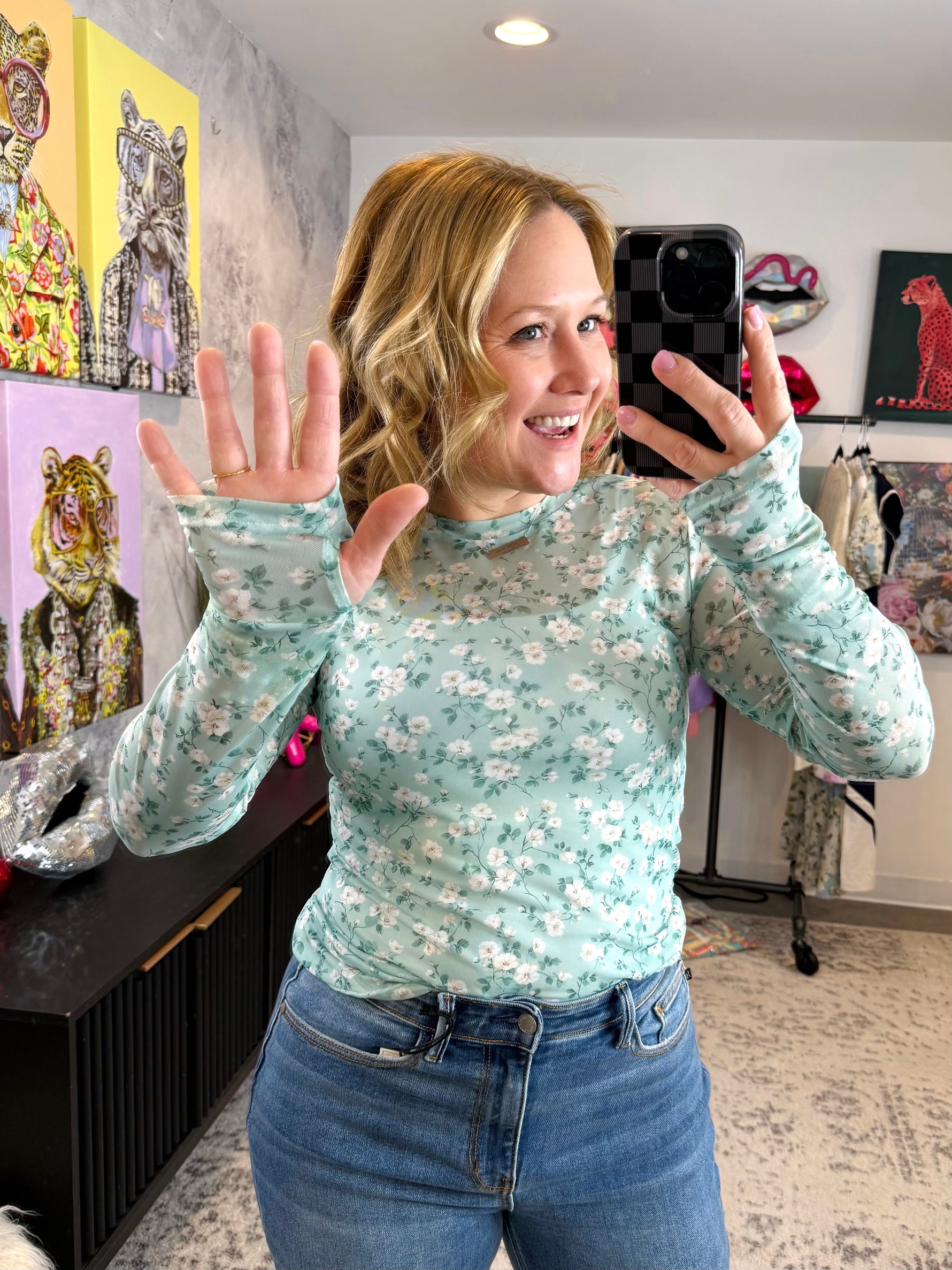 BLAKELEY Dress It Up Mesh Tops in Sage Floral {S/M-2X} - KaraMarie