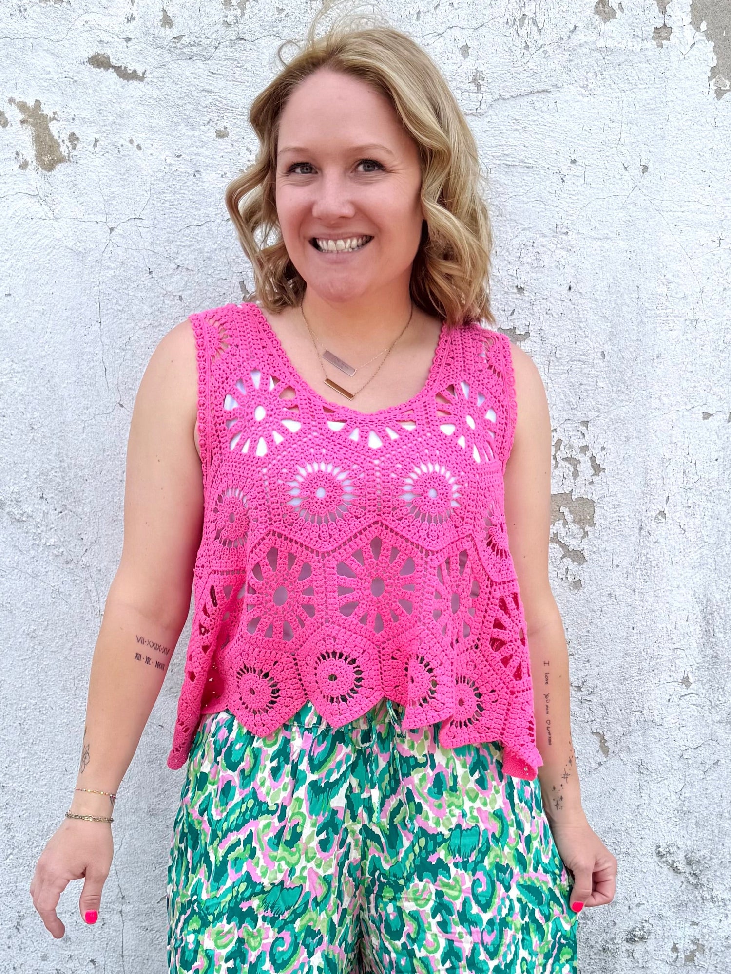 Easy Breeze Crochet Tank Top in Pink (OS) - KaraMarie