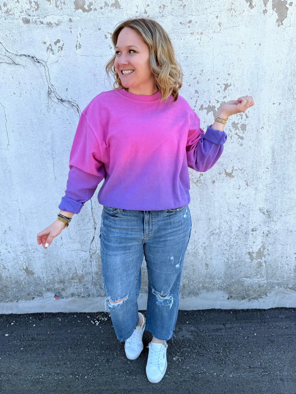 Moon Ryder Ombre Cozy Cord Sweatshirt - Pink/Purple {XS-2X} - KaraMarie