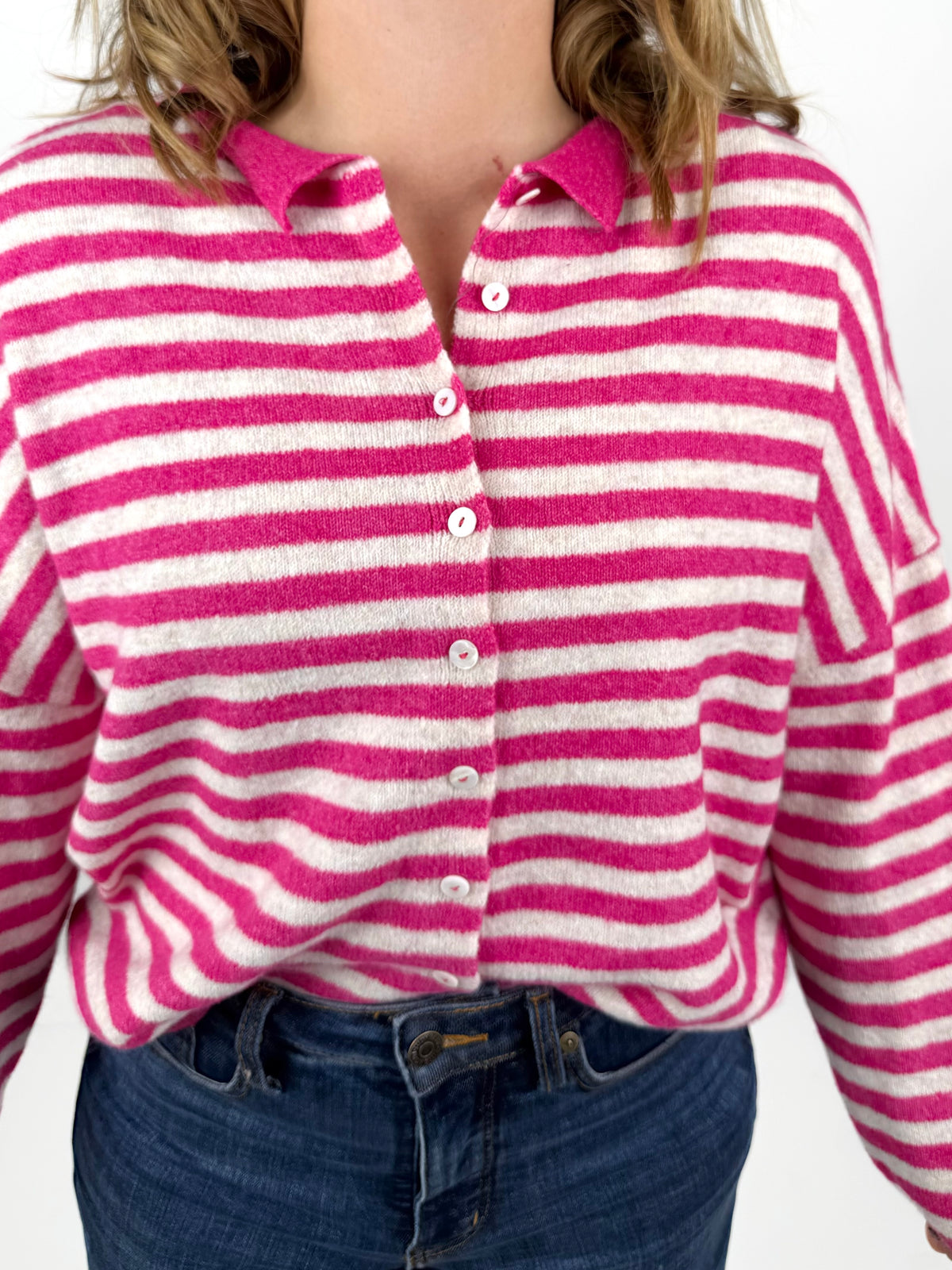 Rolled Edge Striped Sweater Cardigan - Multiple Colors! {S-L}