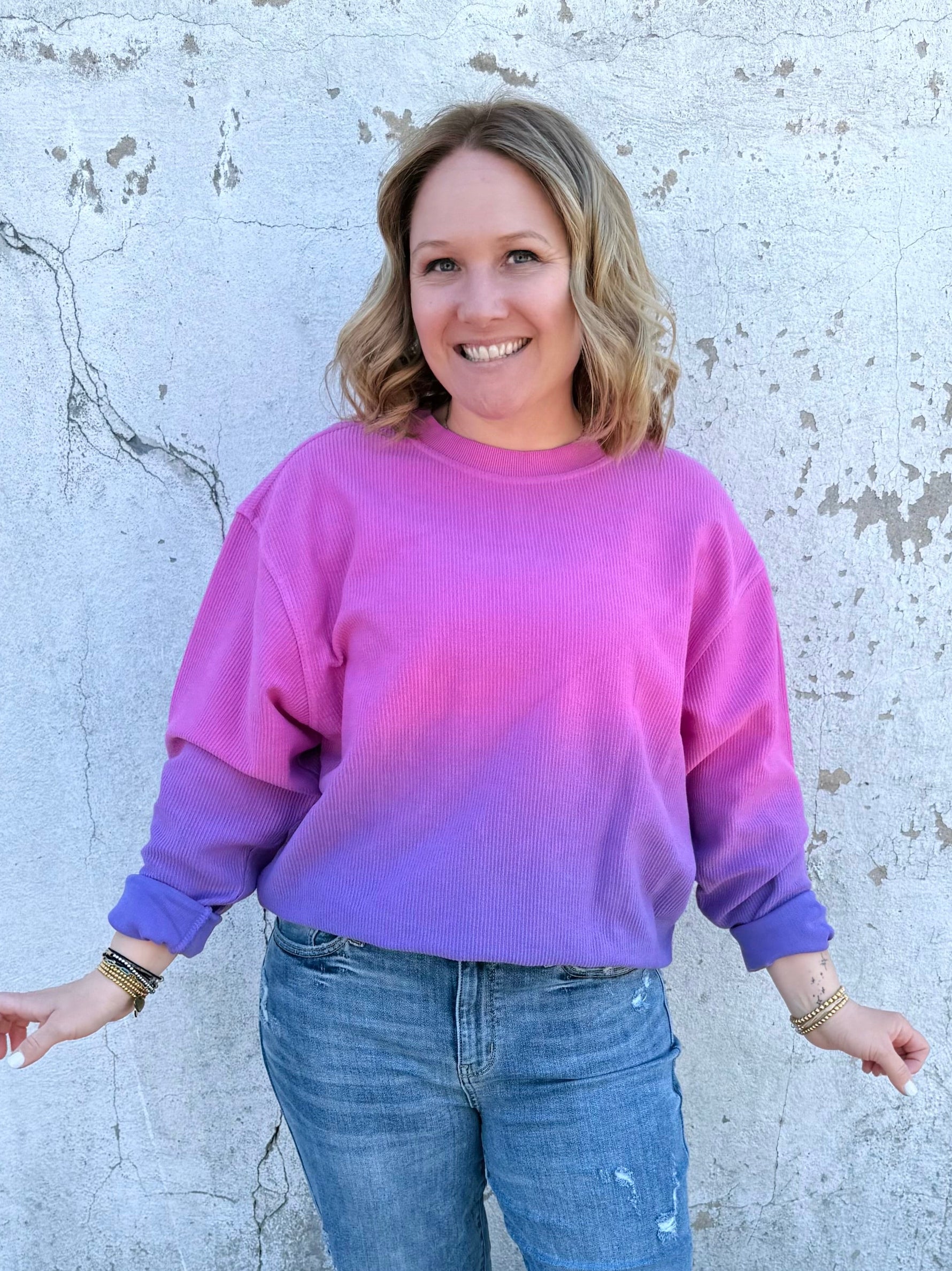 Moon Ryder Ombre Cozy Cord Sweatshirt - Pink/Purple {XS-2X} - KaraMarie