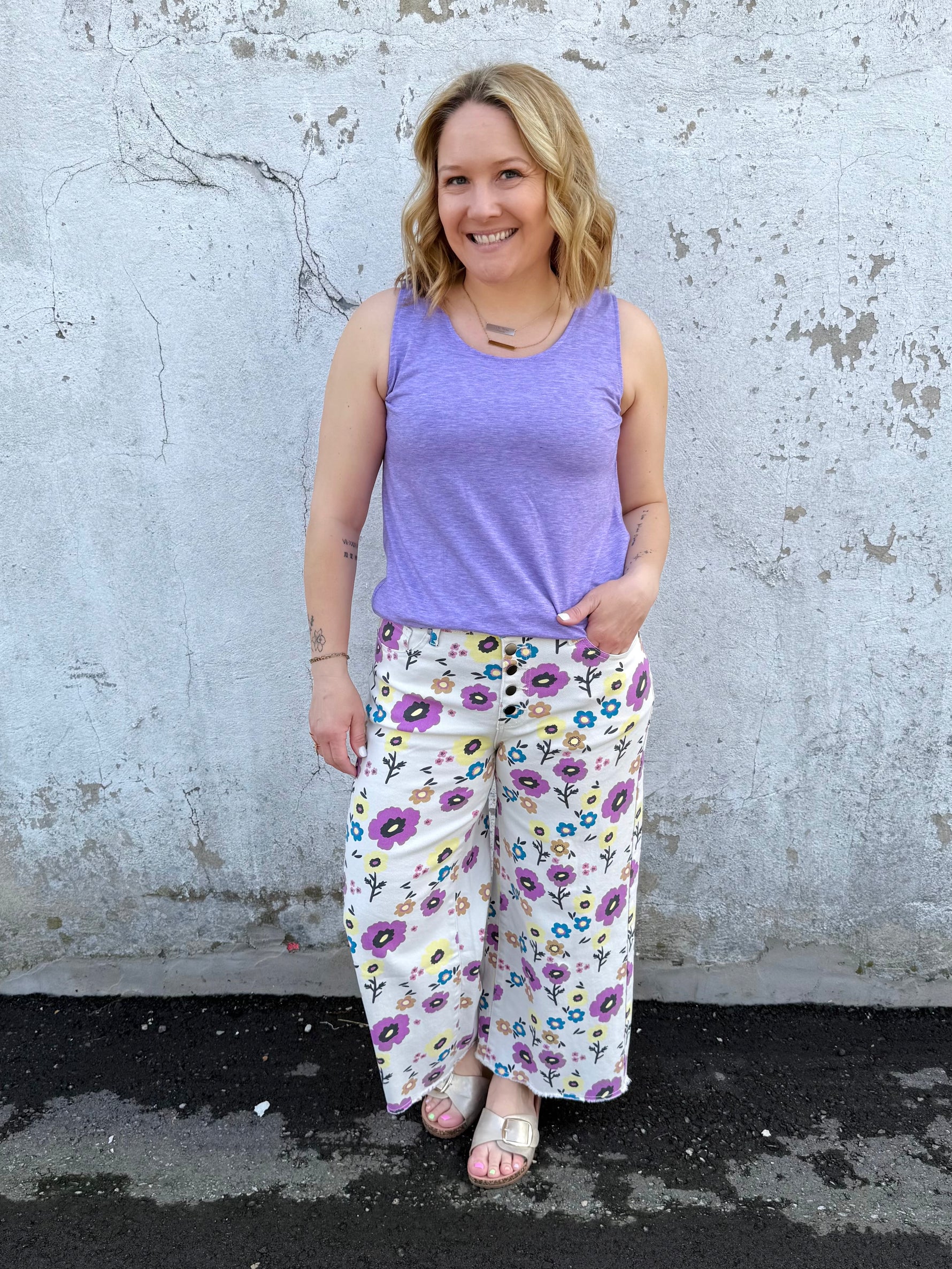 Floral Pop Twill Pants {S-3X} - KaraMarie