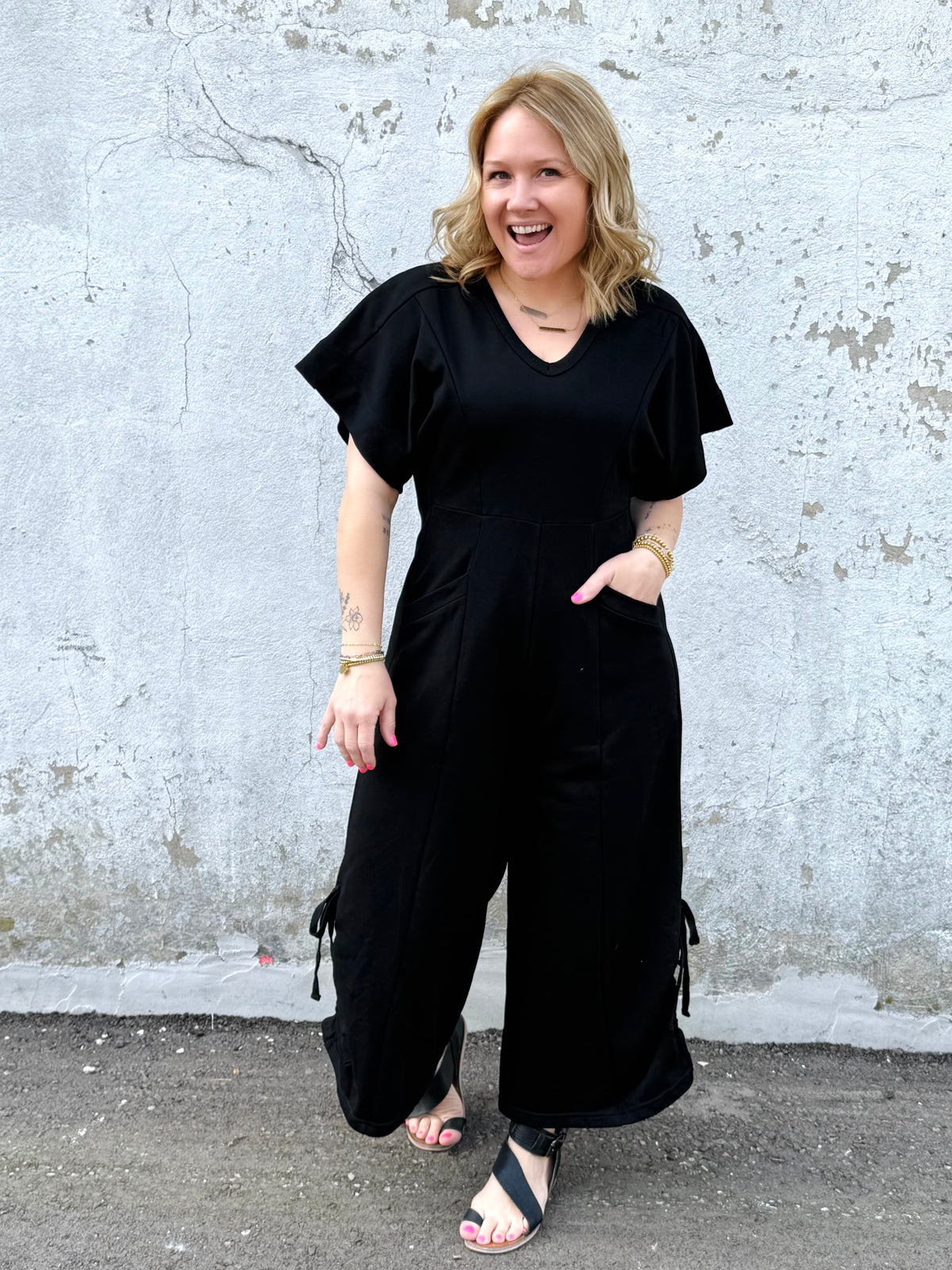 Bow-Tied Jumpsuit in Black - KaraMarie